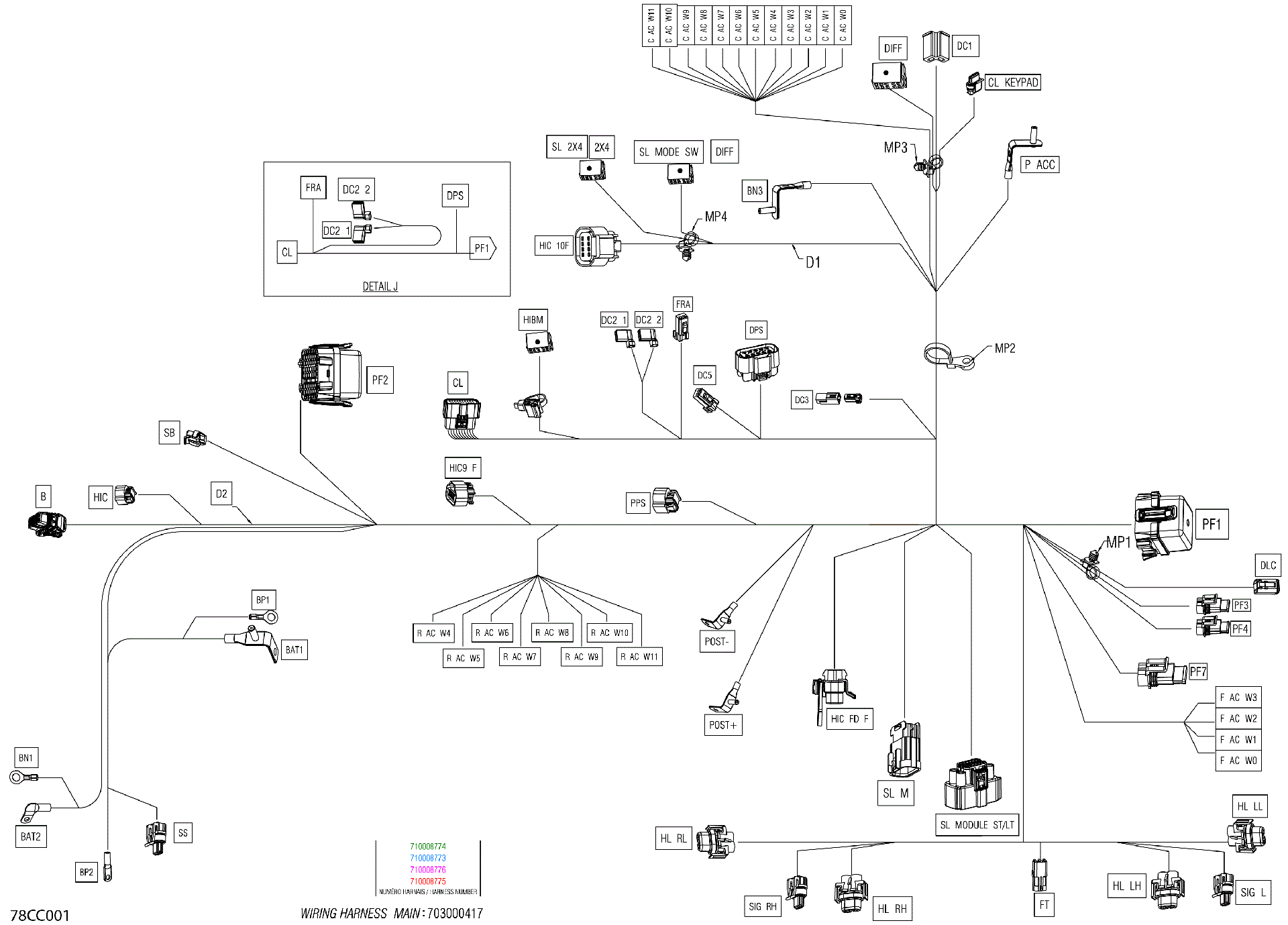 An Image of a Genuine Can-Am Parts Schematic Diagram showing the schematic - ELECTRIC - MAIN HARNESS - 710008773