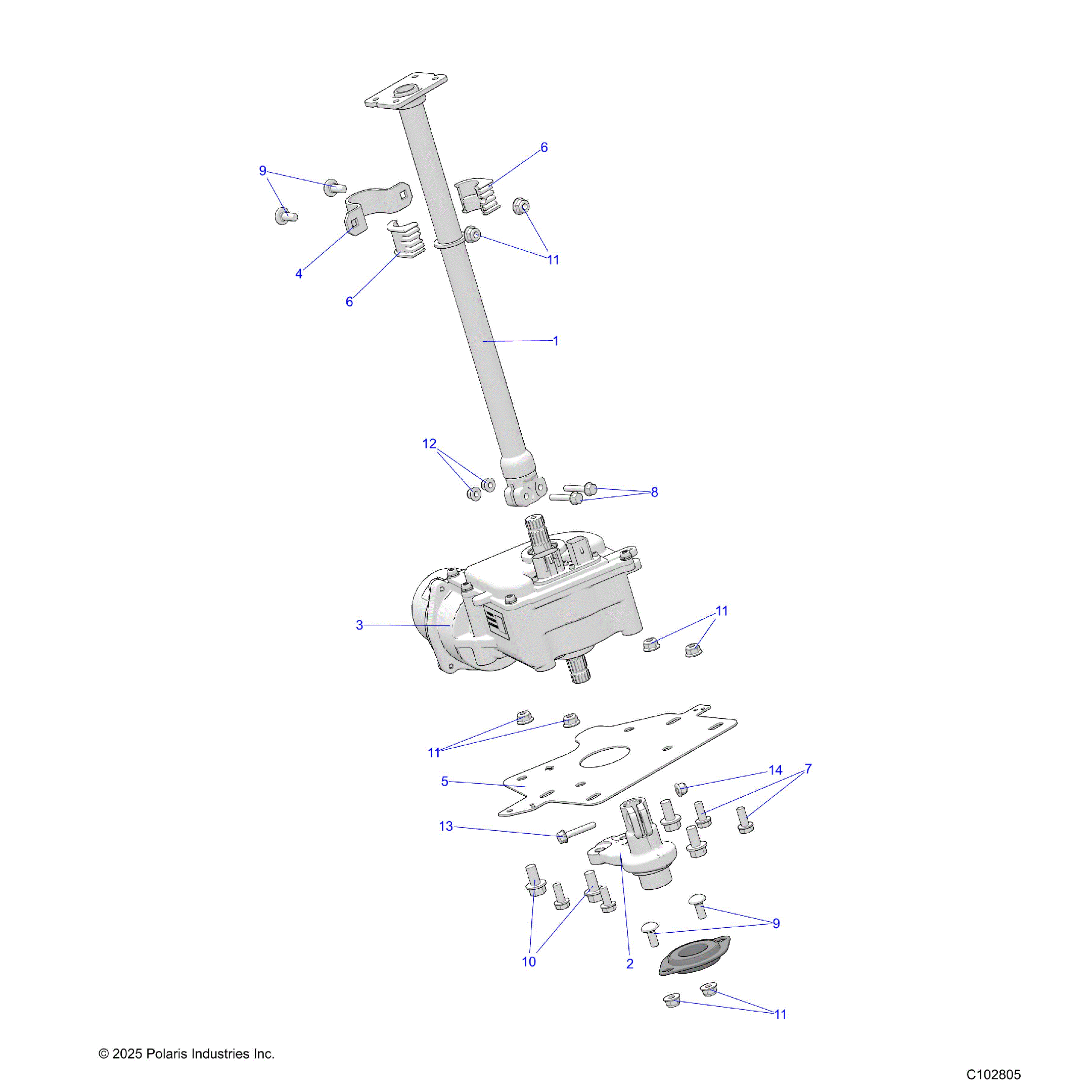 An Image of a Genuine Polaris Parts Schematic Diagram showing the schematic - STEERING: POST - 2026 POLARIS SPORTSMAN TOURING 570 ULTIMATE