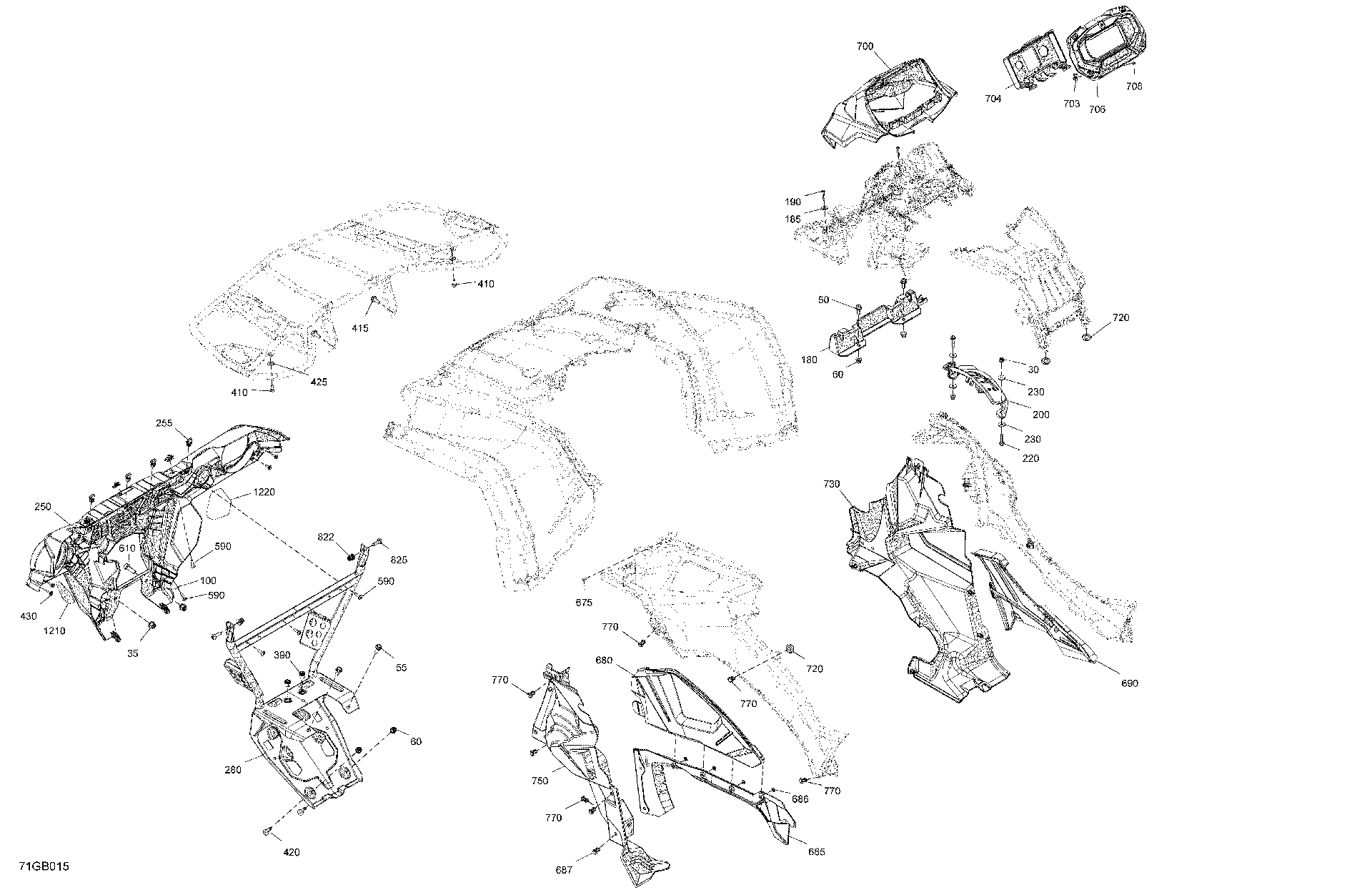 An Image of a Genuine Can-Am Parts Schematic Diagram showing the schematic - BODY - FRONT SECTION