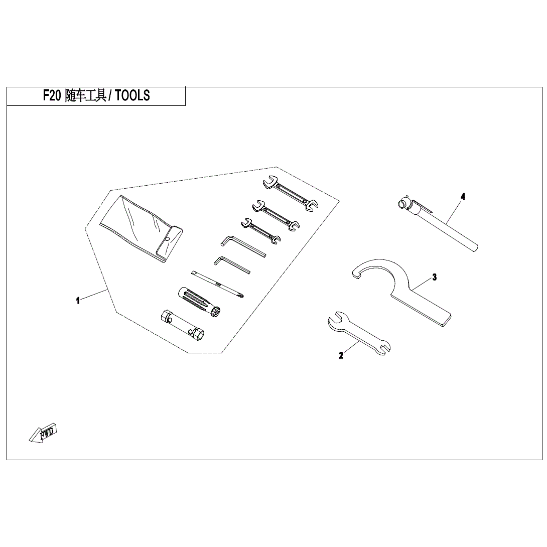 An Image of a genuine CFMOTO Parts Schematic Diagram showing the group - TOOLS - 2020 CFMOTO CFORCE 500 S