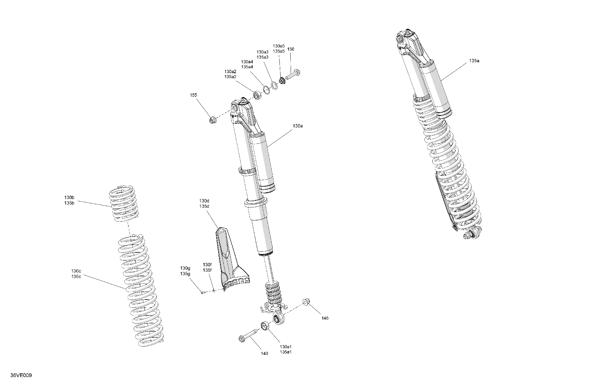 An Image of a Genuine Can-Am Parts Schematic Diagram showing the schematic - SUSPENSION - REAR SHOCKS