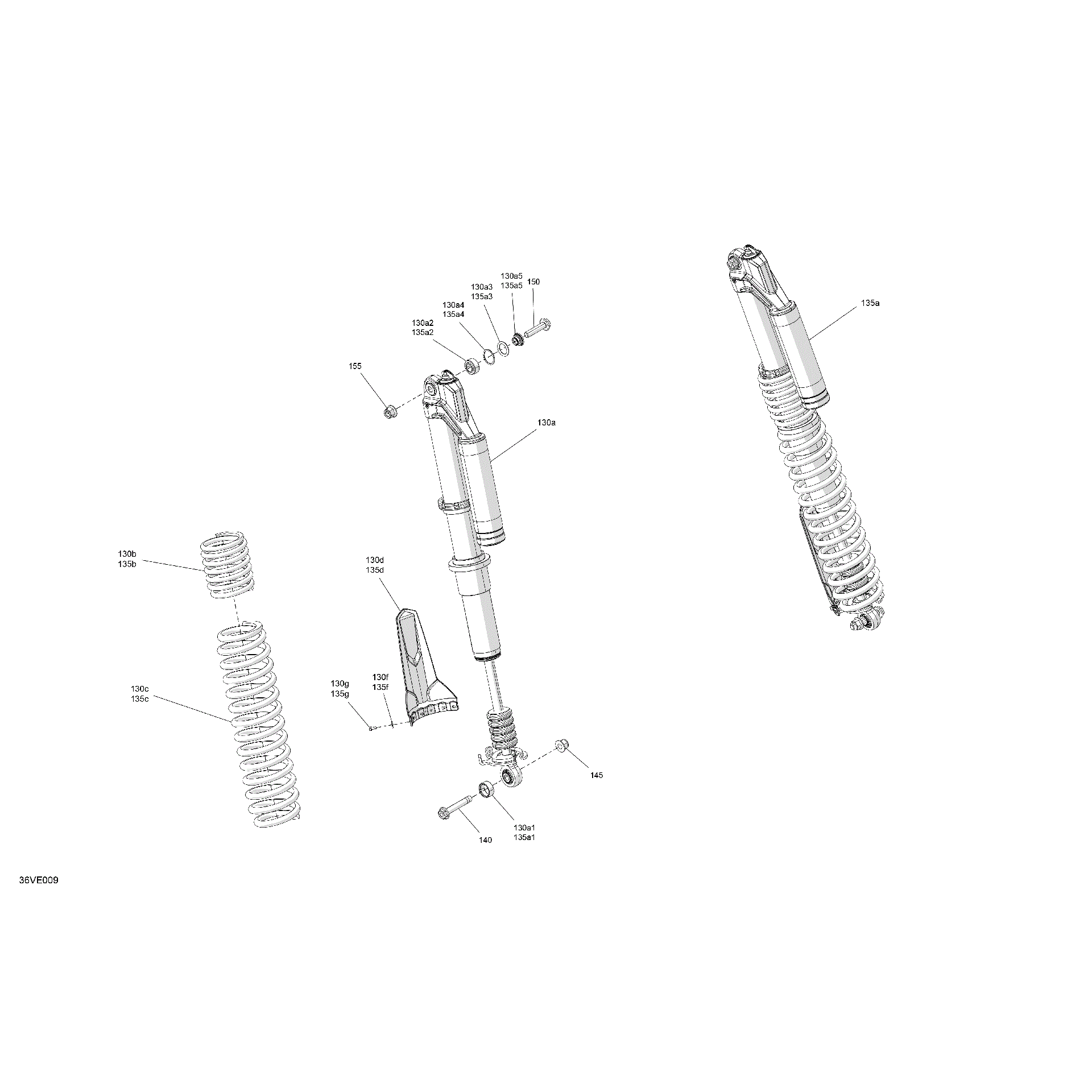 An Image of a Genuine Can-Am Parts Schematic Diagram showing the schematic - SUSPENSION - REAR SHOCKS