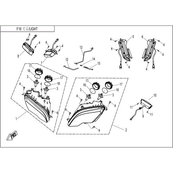An Image of a Genuine CFMOTO Parts Schematic Diagram showing the schematic - LIGHT - 2015 CFMOTO UFORCE 800