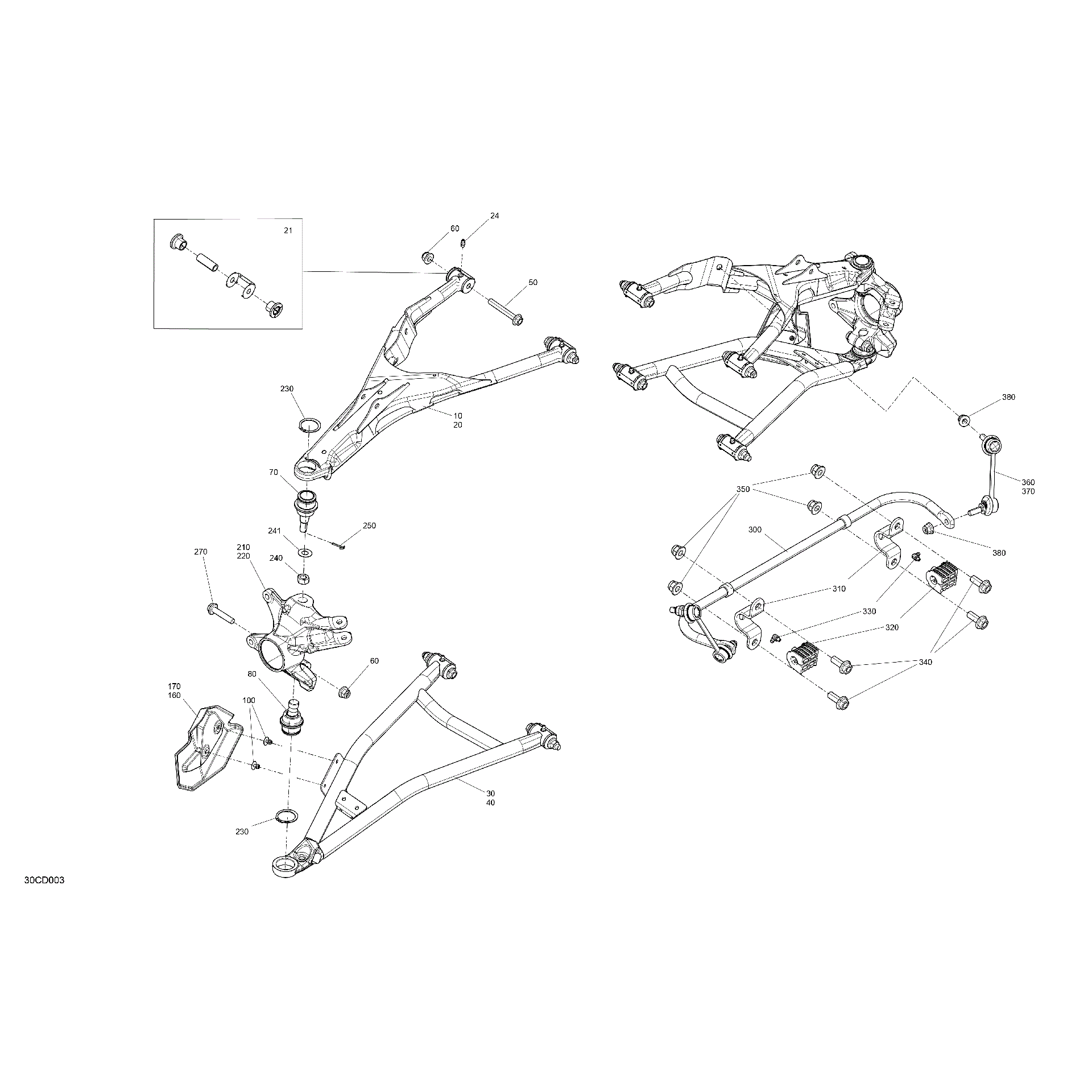 An Image of a Genuine Can-Am Parts Schematic Diagram showing the schematic - SUSPENSION - FRONT COMPONENTS