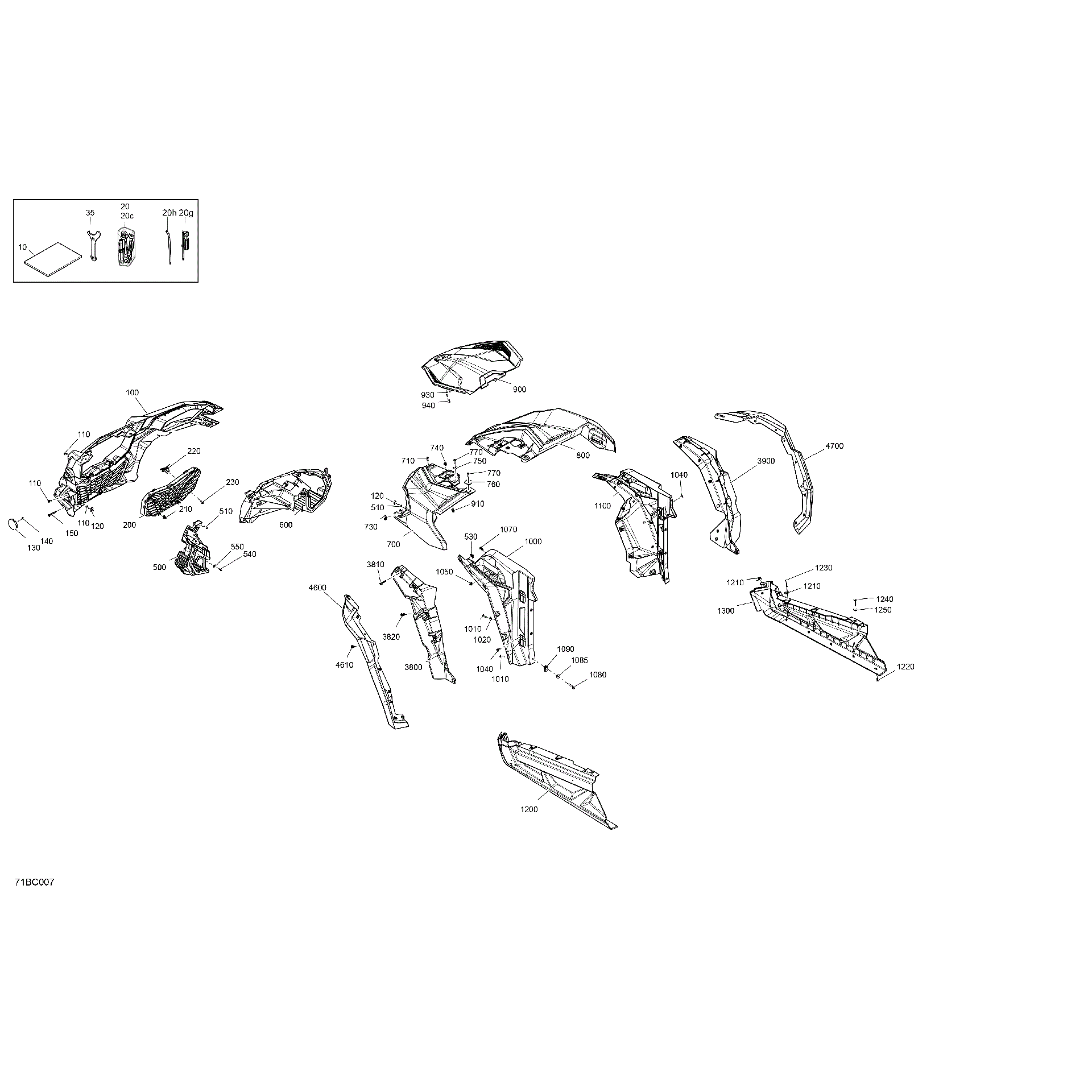An Image of a Genuine Can-Am Parts Schematic Diagram showing the schematic - BODY - FRONT SECTION