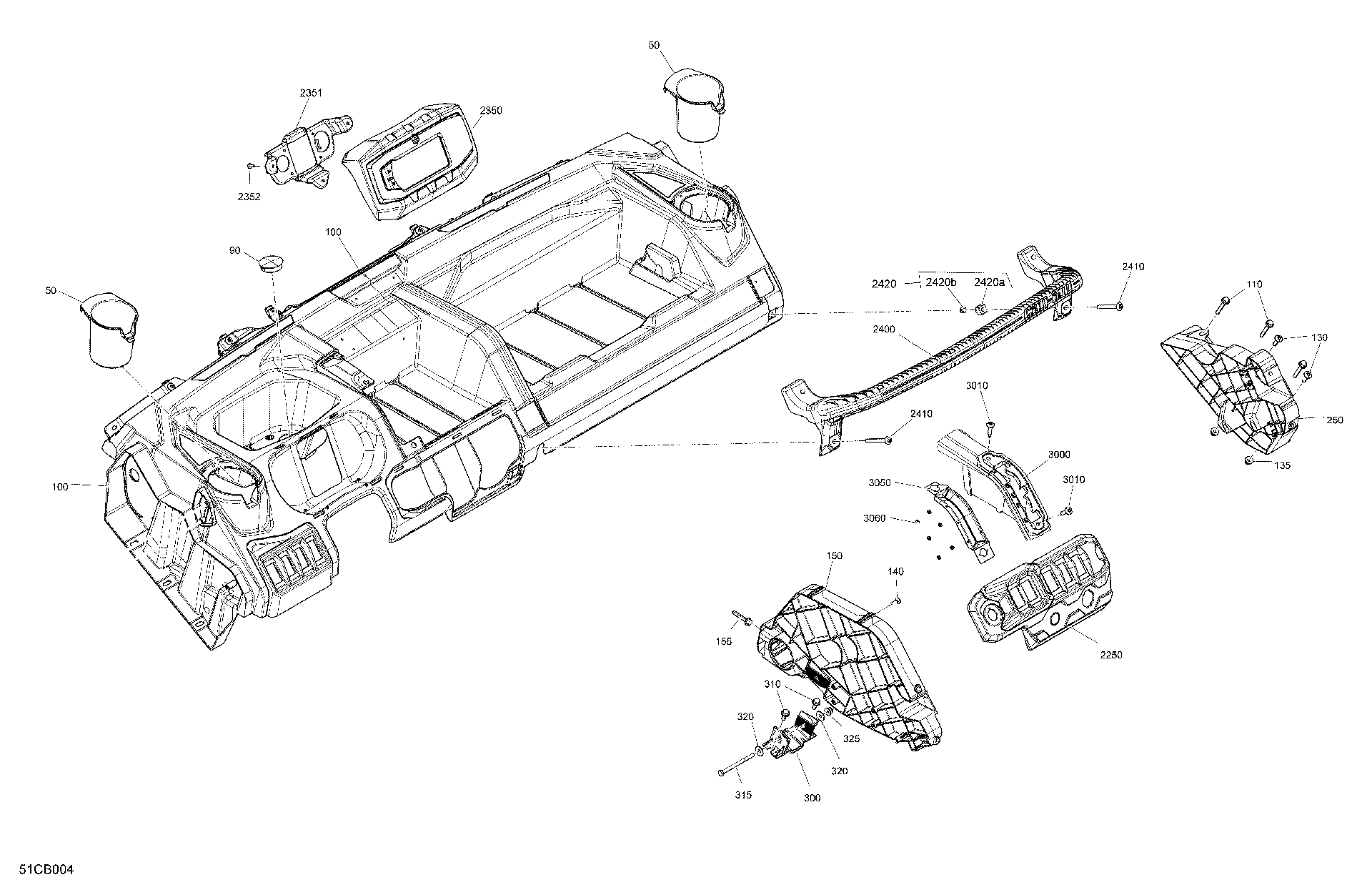 An Image of a Genuine Can-Am Parts Schematic Diagram showing the schematic - CAB INTERIOR - DASHBOARD