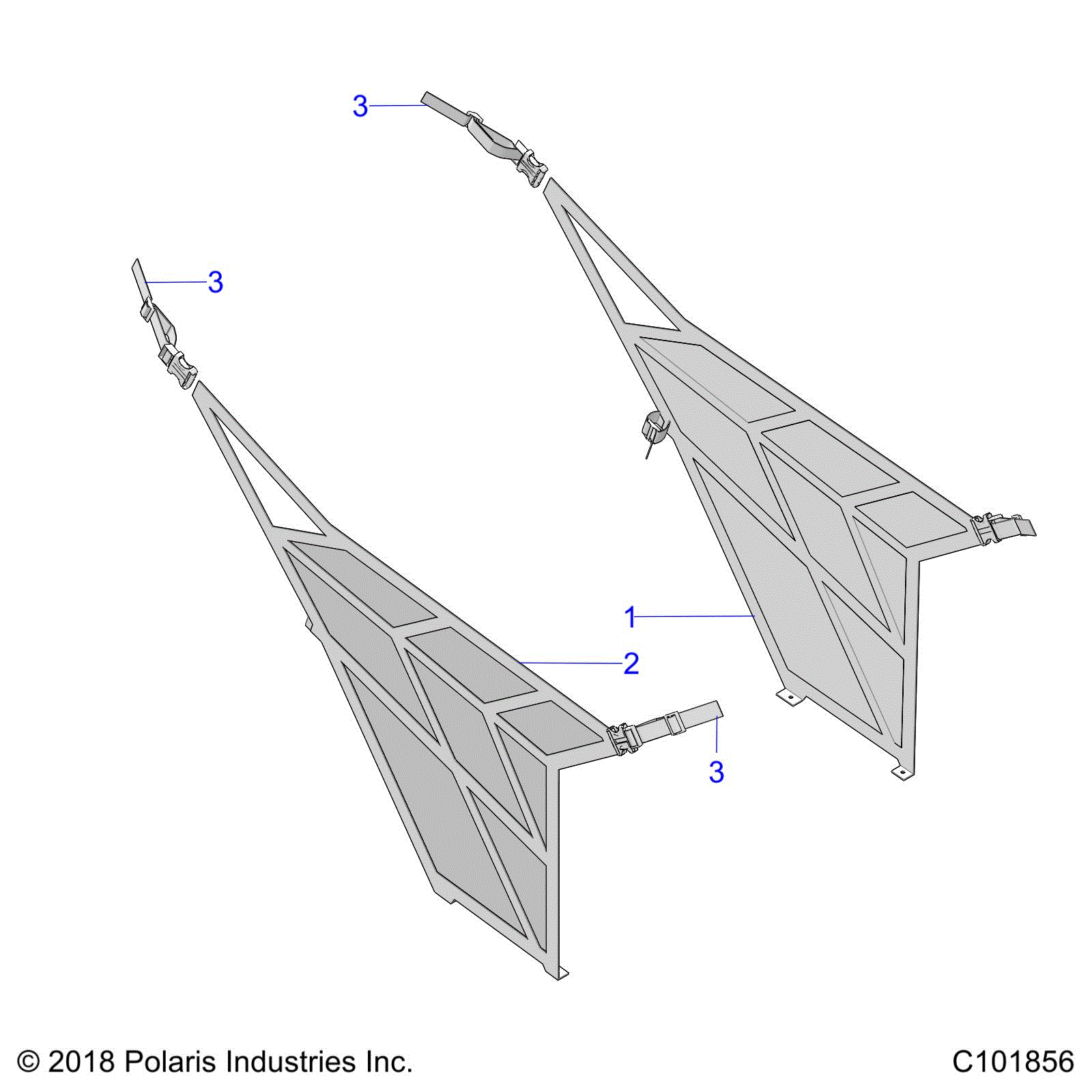 An Image of a Genuine Polaris Parts Schematic Diagram showing the schematic - BODY: SIDE NETS - 2019 POLARIS ACE 150 EFI INDY