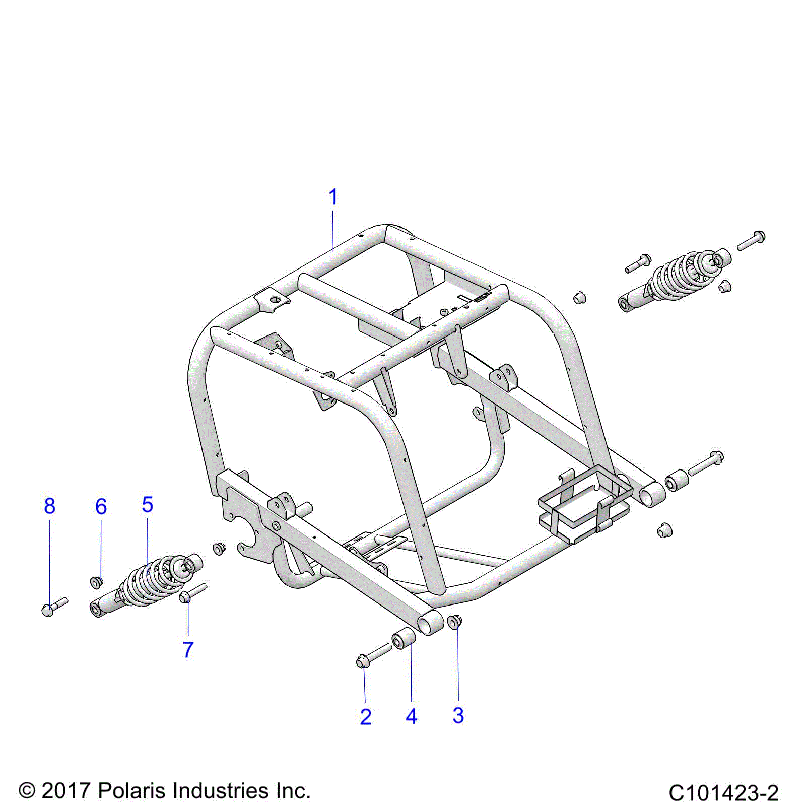 An Image of a Genuine Polaris Parts Schematic Diagram showing the schematic - SUSPENSION: REAR SWING ARM - 2021 POLARIS ACE 150 EFI