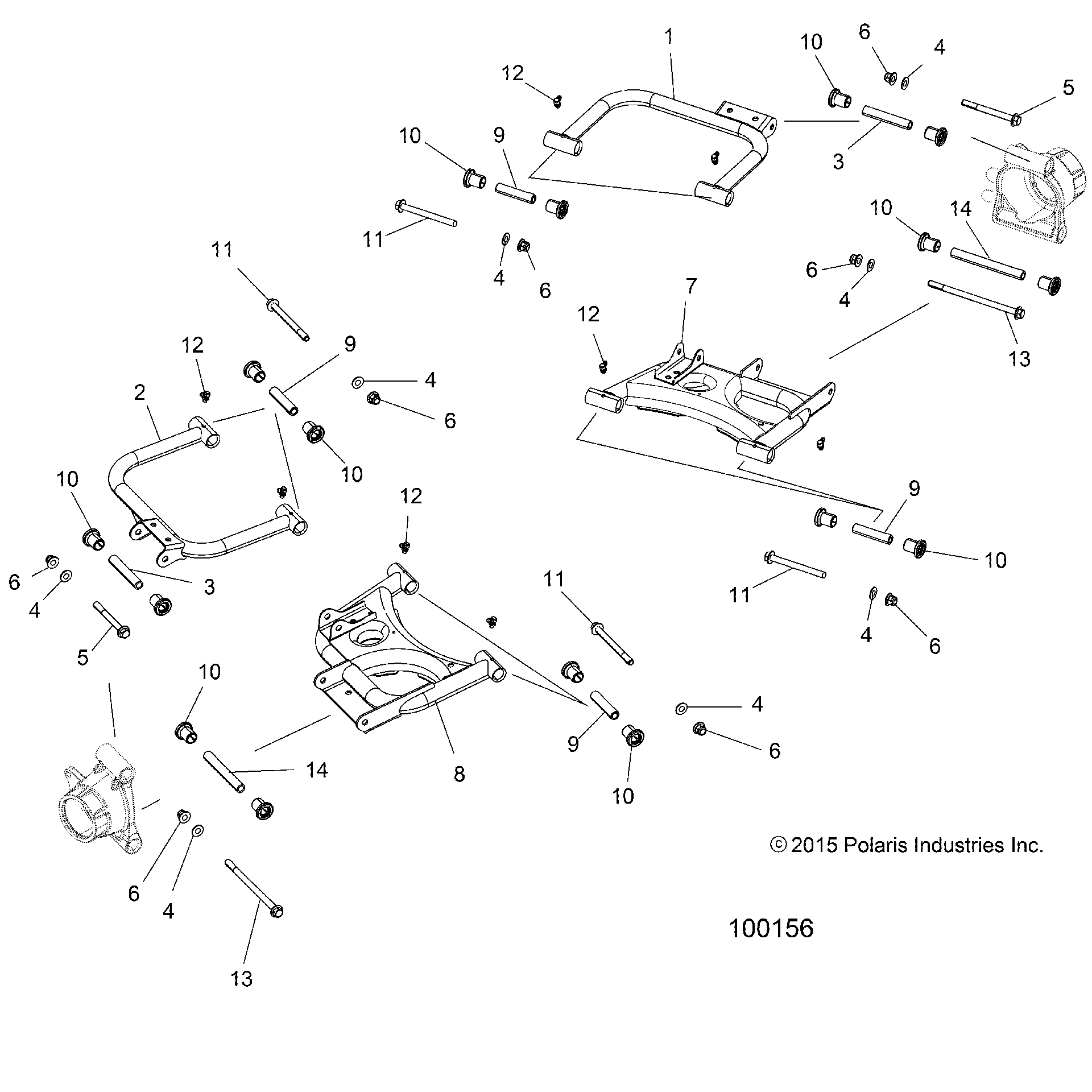An Image of a Genuine Polaris Parts Schematic Diagram showing the schematic - SUSPENSION: REAR CONTROL ARMS - 2017 POLARIS ACE 500 SOHC
