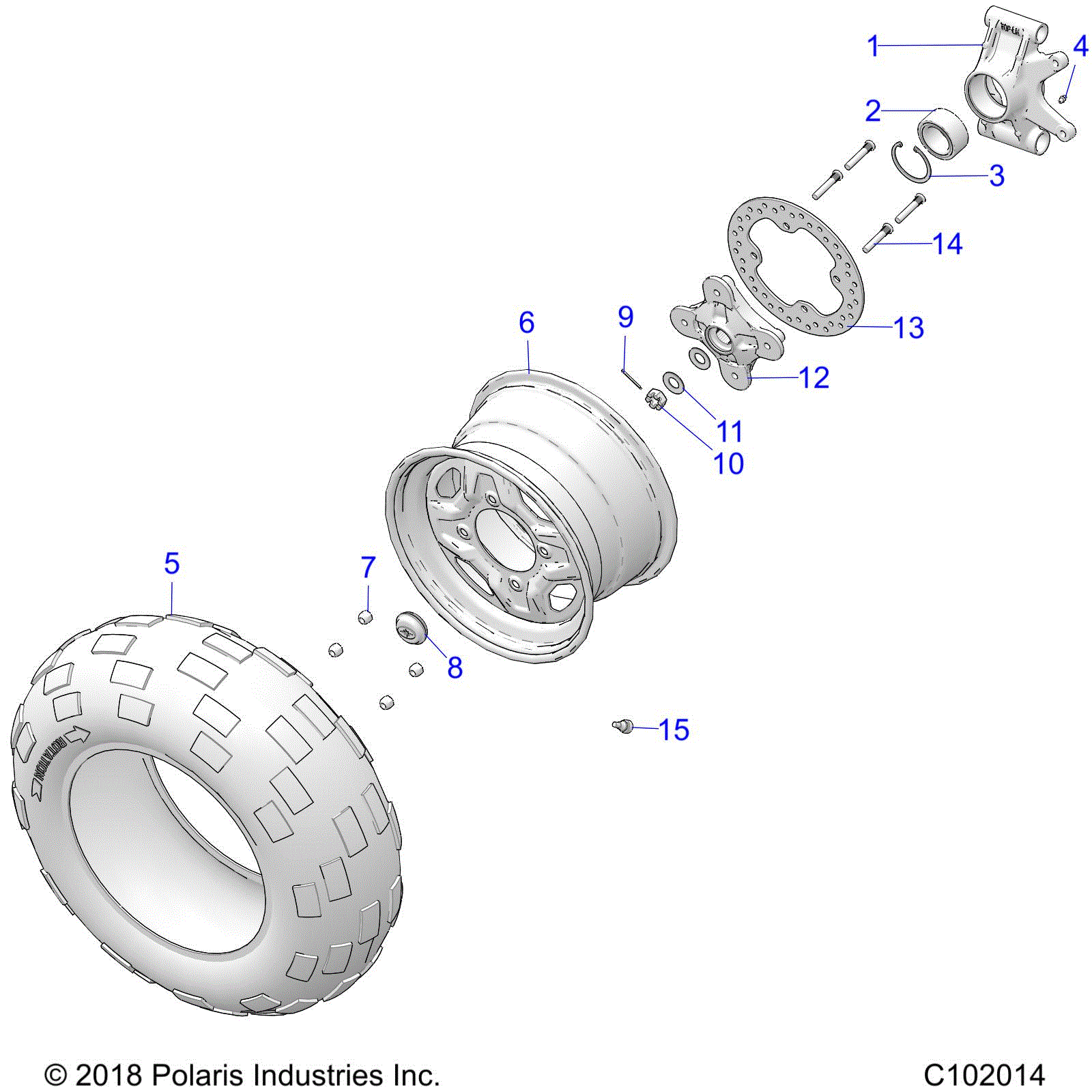 An Image of a Genuine Polaris Parts Schematic Diagram showing the schematic - WHEELS: REAR and HUB - 2020 POLARIS SPORTSMAN 850 / LE 48"
