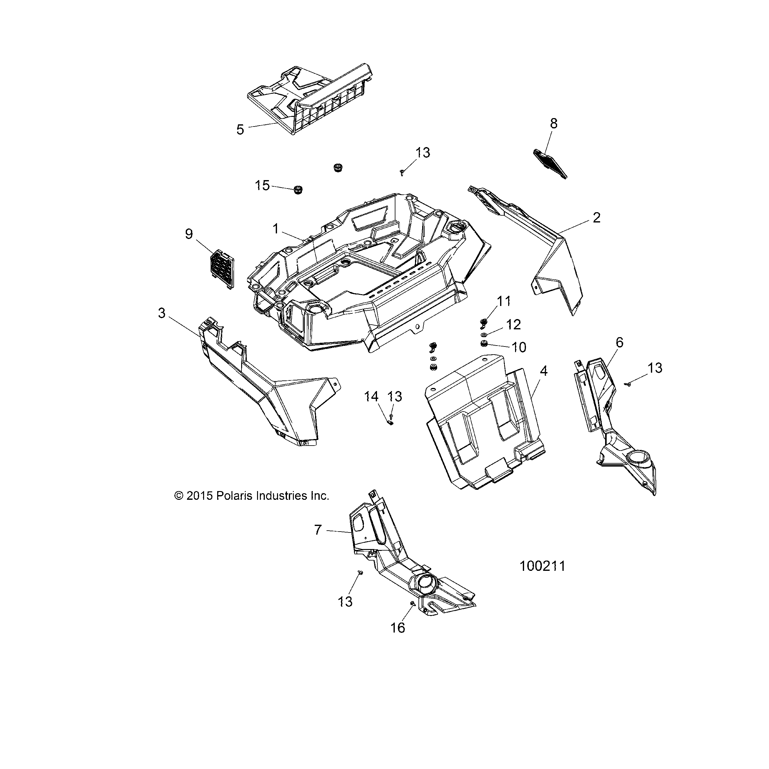 An Image of a Genuine Polaris Parts Schematic Diagram showing the schematic - BODY: REAR RACK AND FENDERS - 2016 POLARIS ACE 900 EFI EPS