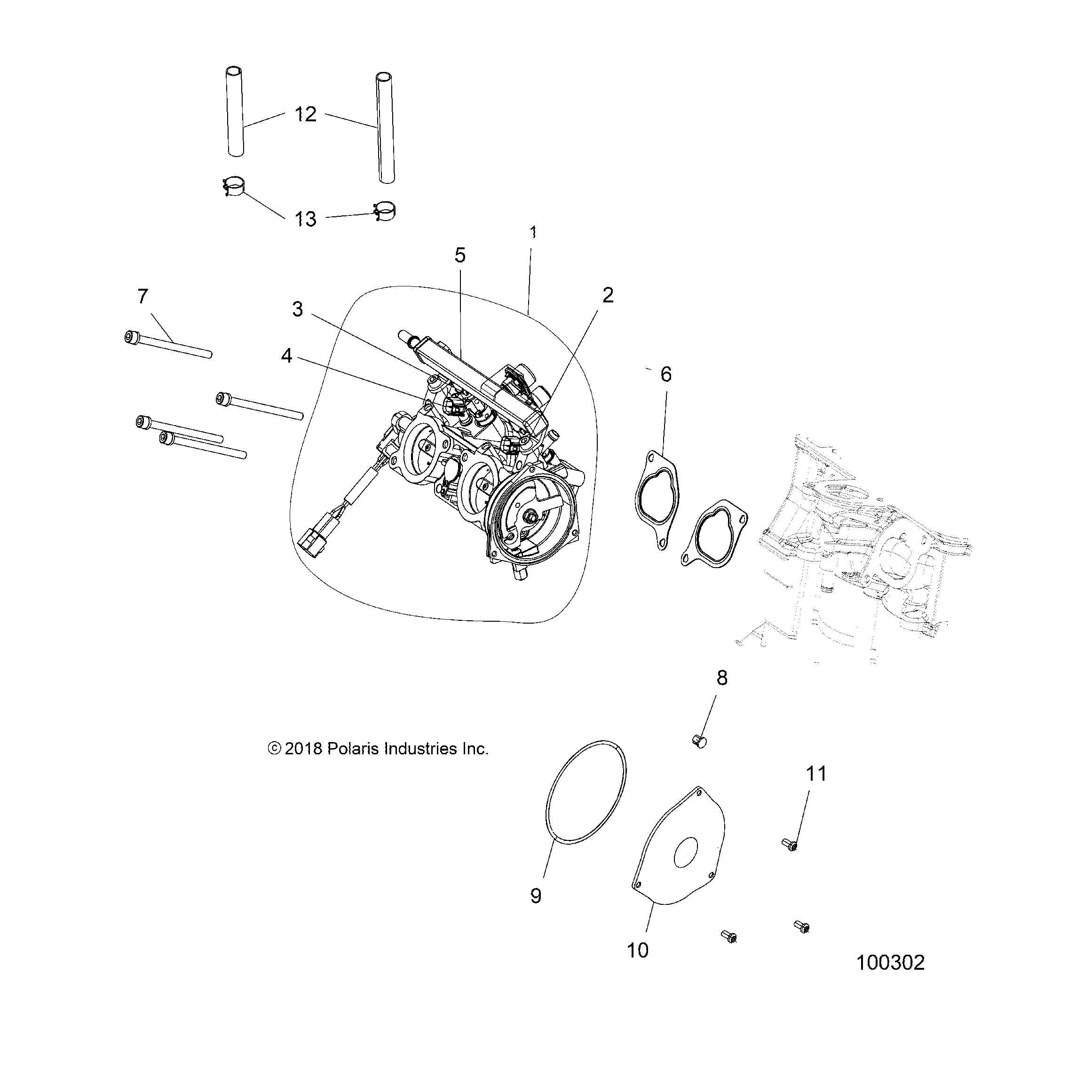 An Image of a Genuine Polaris Parts Schematic Diagram showing the schematic - ENGINE: THROTTLE BODY - 2018 POLARIS SPORTSMAN 1000 HIGH LIFTER
