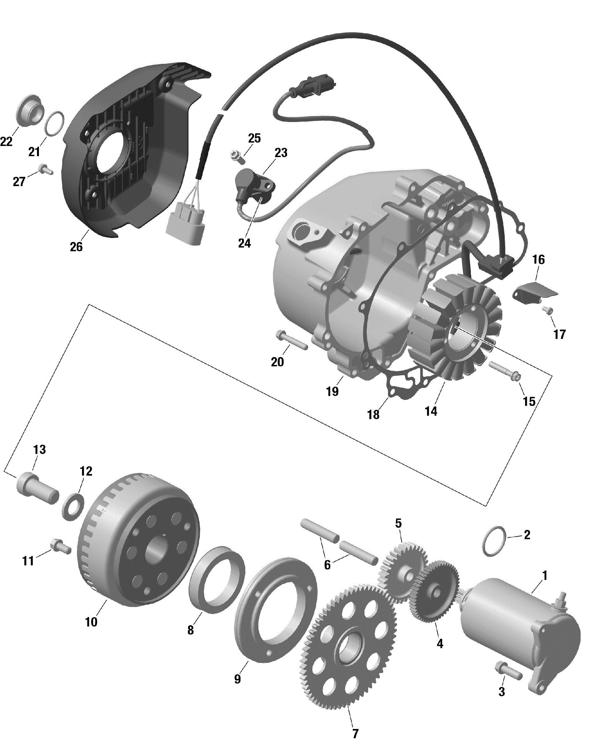 An Image of a Genuine Can-Am Parts Schematic Diagram showing the schematic - ROTAX - MAGNETO AND ELECTRIC STARTER