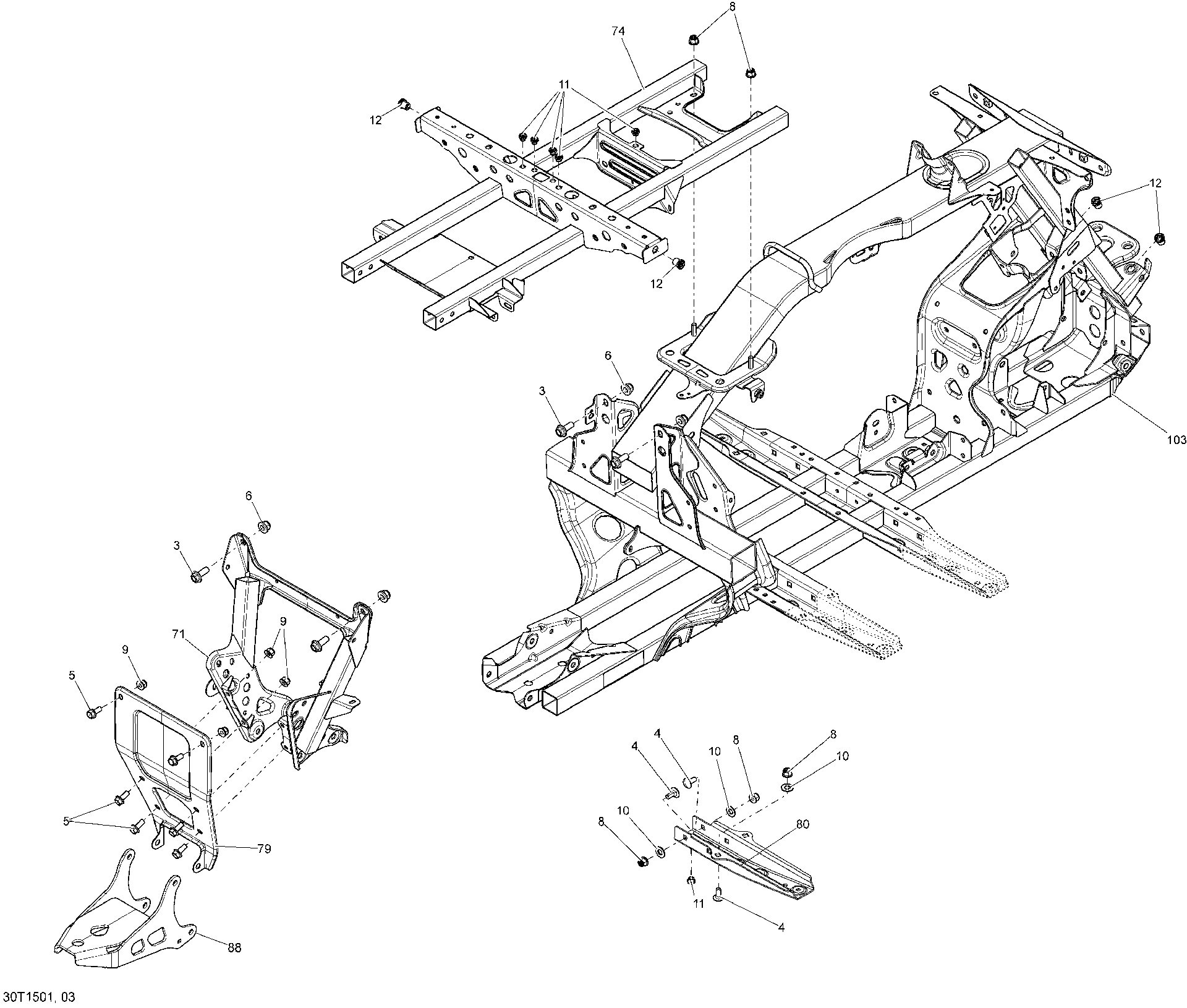 An Image of a Genuine Can-Am Parts Schematic Diagram showing the schematic - FRAME _30T1503