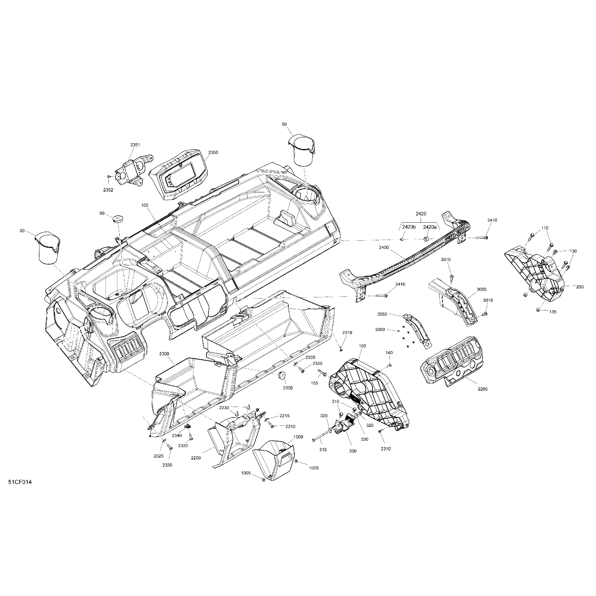 An Image of a Genuine Can-Am Parts Schematic Diagram showing the schematic - CAB INTERIOR - DASHBOARD
