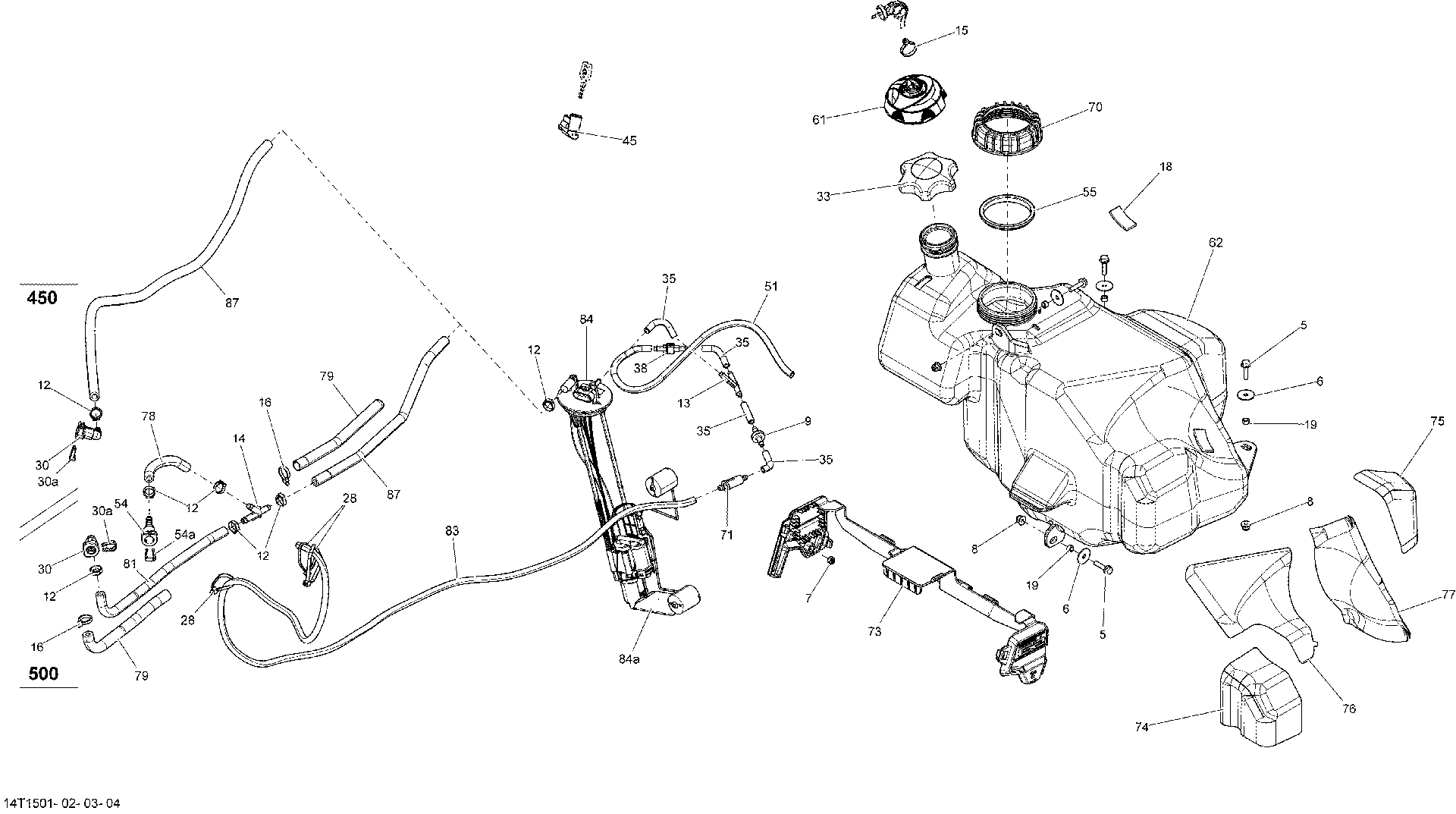 An Image of a Genuine Can-Am Parts Schematic Diagram showing the schematic - FUEL SYSTEM _14T1502