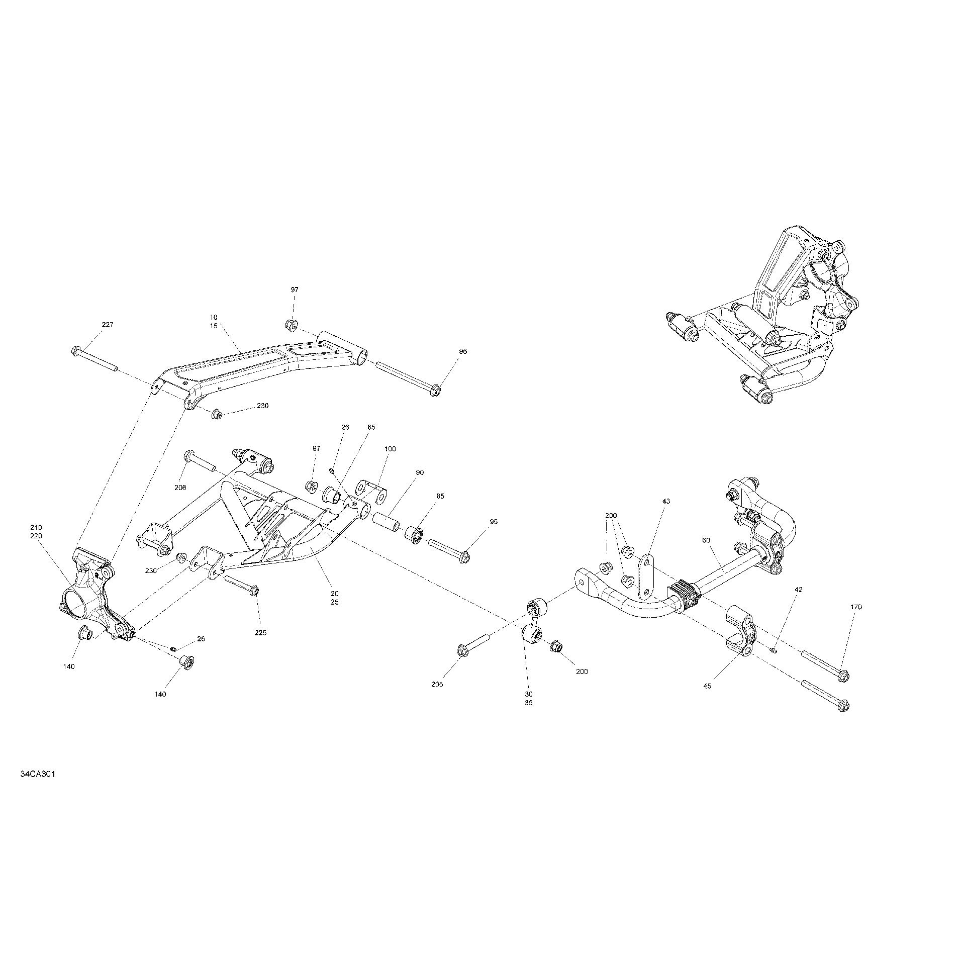 An Image of a Genuine Can-Am Parts Schematic Diagram showing the schematic - SUSPENSION - REAR - BUILT BEFORE JANUARY 17TH 2021