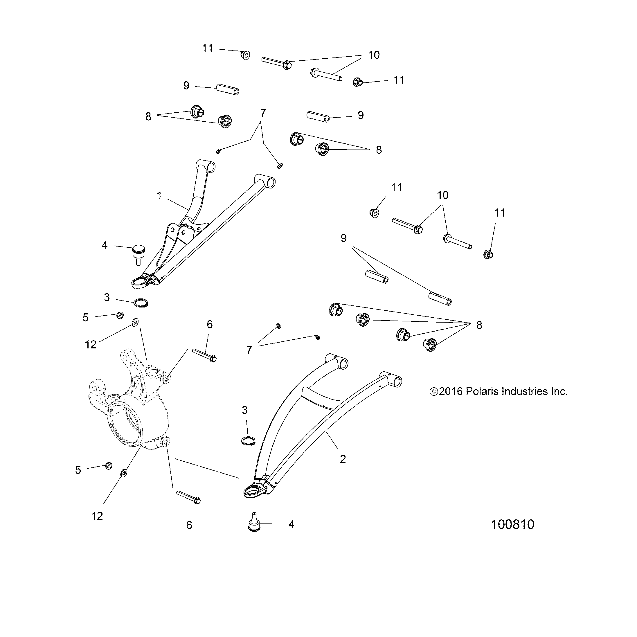 An Image of a Genuine Polaris Parts Schematic Diagram showing the schematic - SUSPENSION: FRONT A-ARM MOUNTING - 2018 POLARIS SPORTSMAN XP 1000