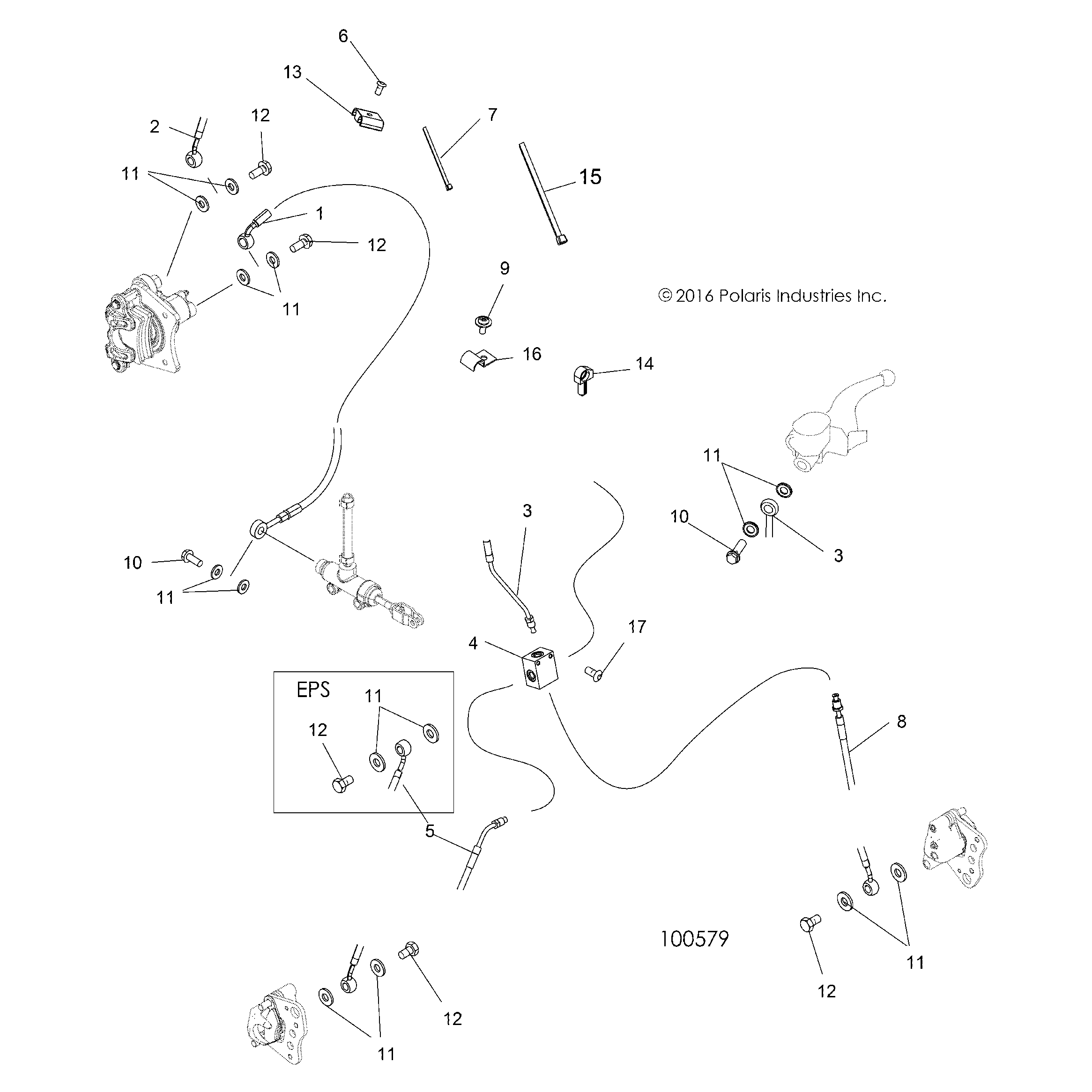 An Image of a Genuine Polaris Parts Schematic Diagram showing the schematic - BRAKES: BRAKE LINES - 2020 POLARIS SPORTSMAN 570 EPS UTILITY