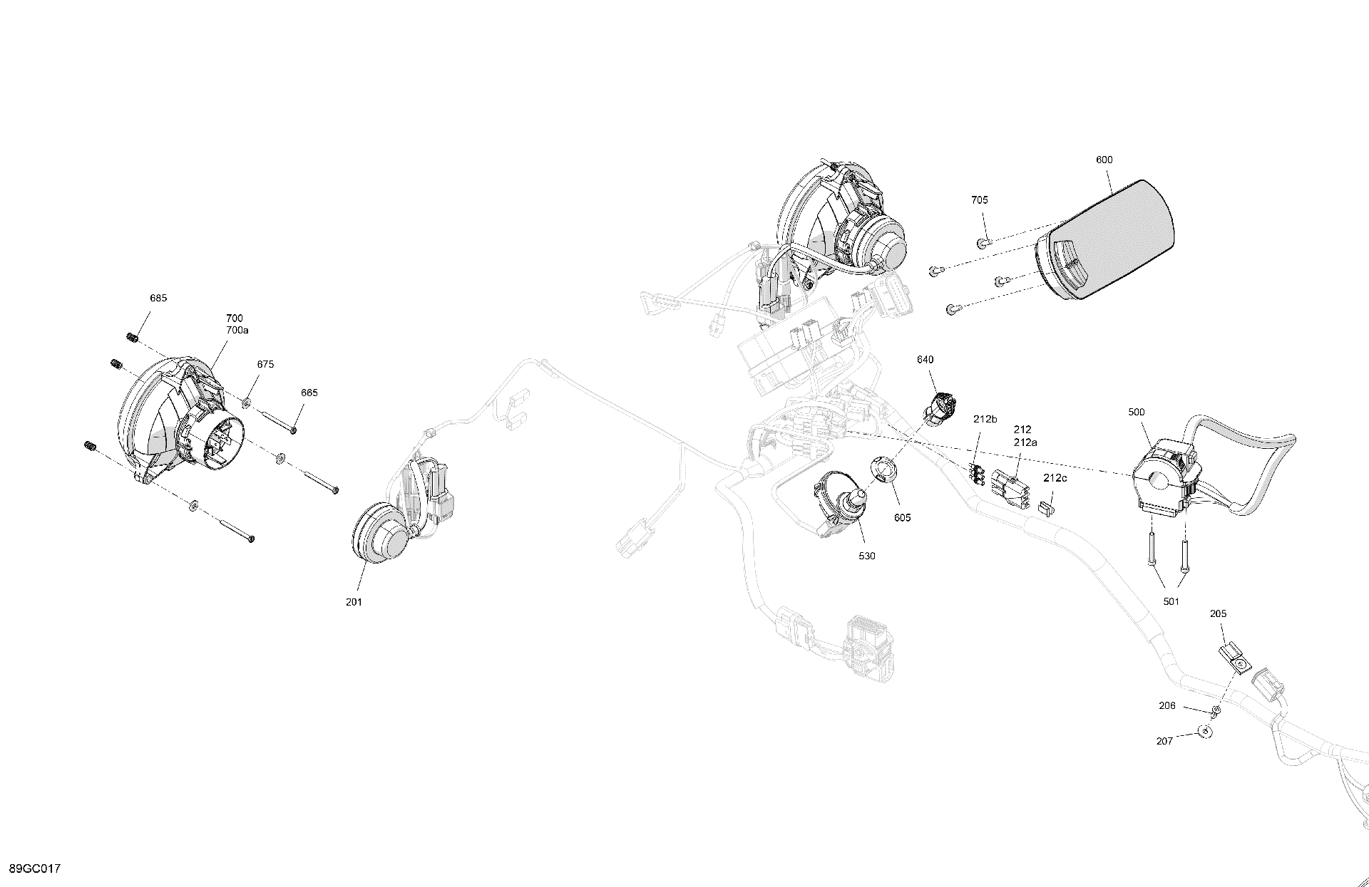 An Image of a Genuine Can-Am Parts Schematic Diagram showing the schematic - ELECTRIC - FRONT SECTION