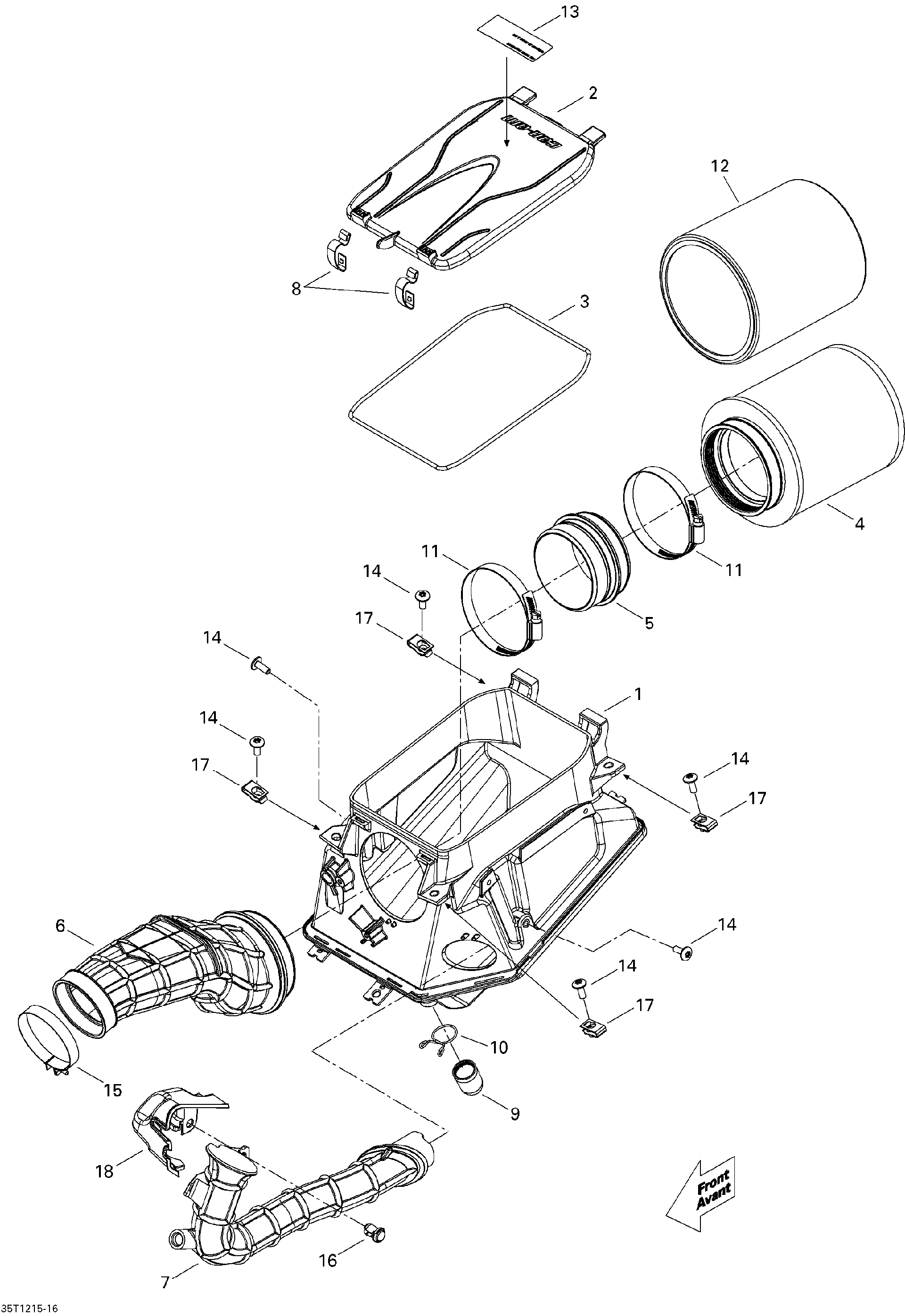 An Image of a Genuine Can-Am Parts Schematic Diagram showing the schematic - AIR INTAKE SILENCER