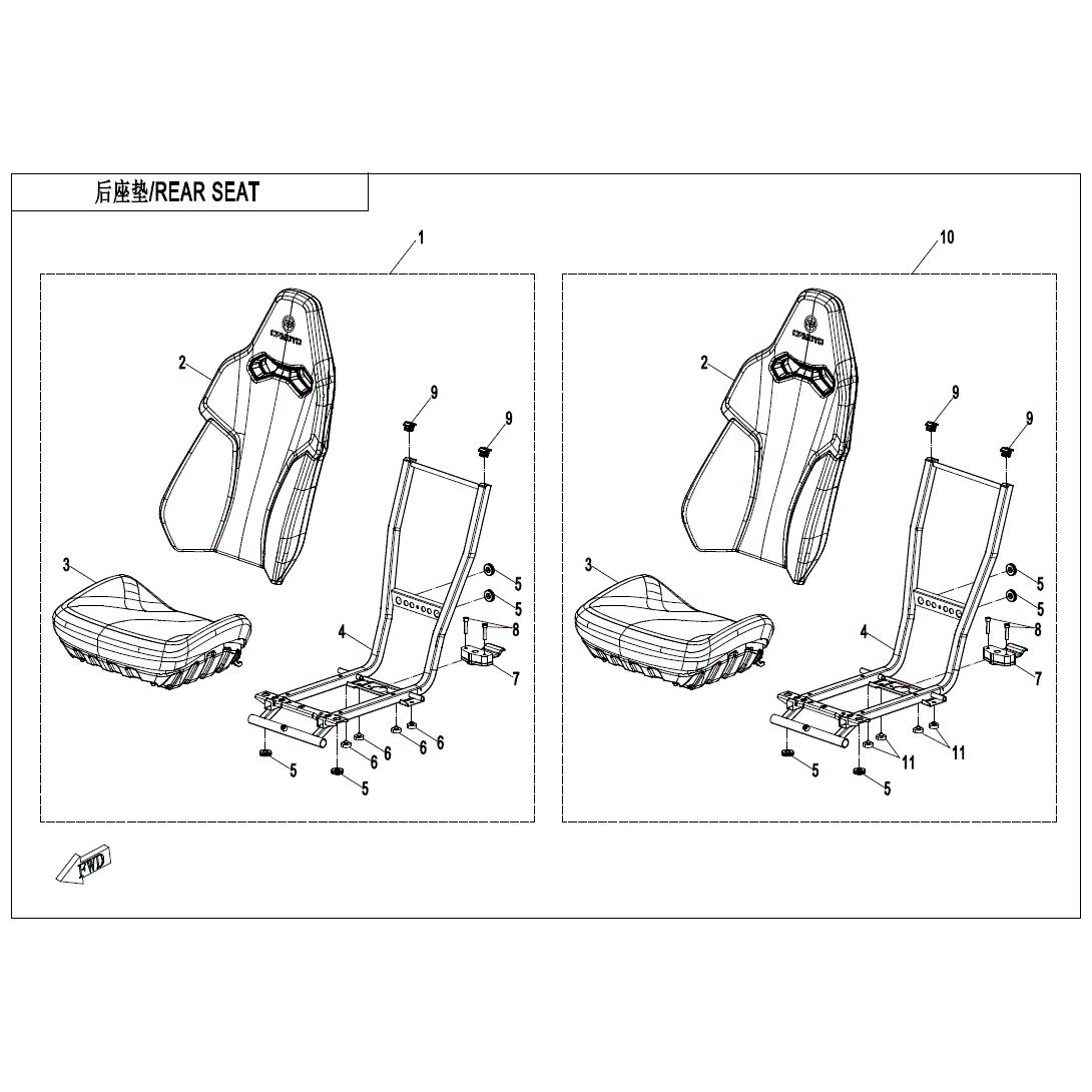 An Image of a Genuine CFMOTO Parts Schematic Diagram showing the schematic - REAR SEAT - 2025 CFMOTO ZFORCE 950