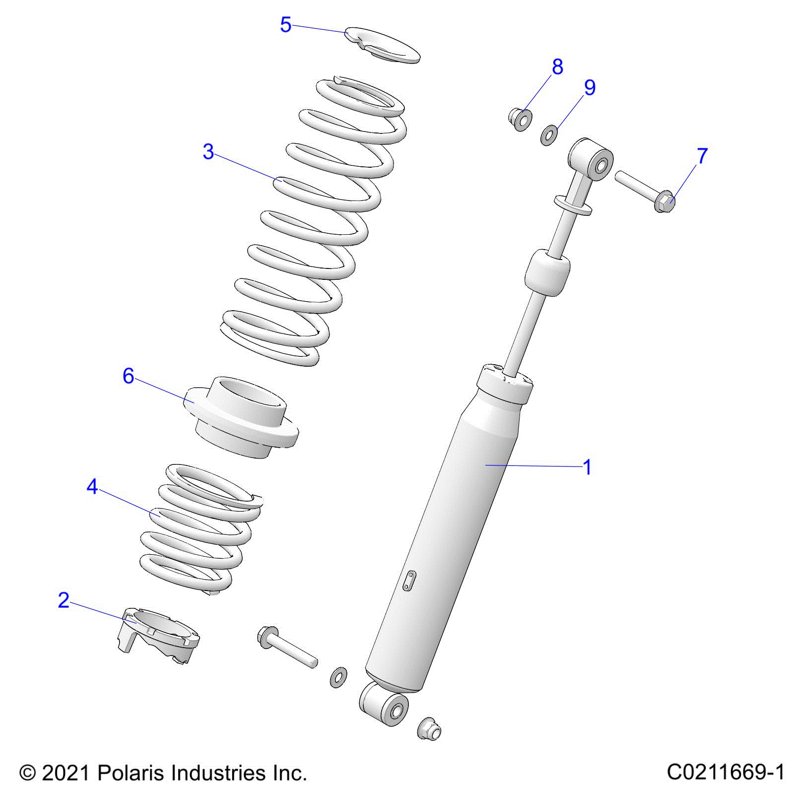 An Image of a Genuine Polaris Parts Schematic Diagram showing the schematic - SUSPENSION: SHOCK REAR - 2023 POLARIS SPORTSMAN XP 1000 55" 49S