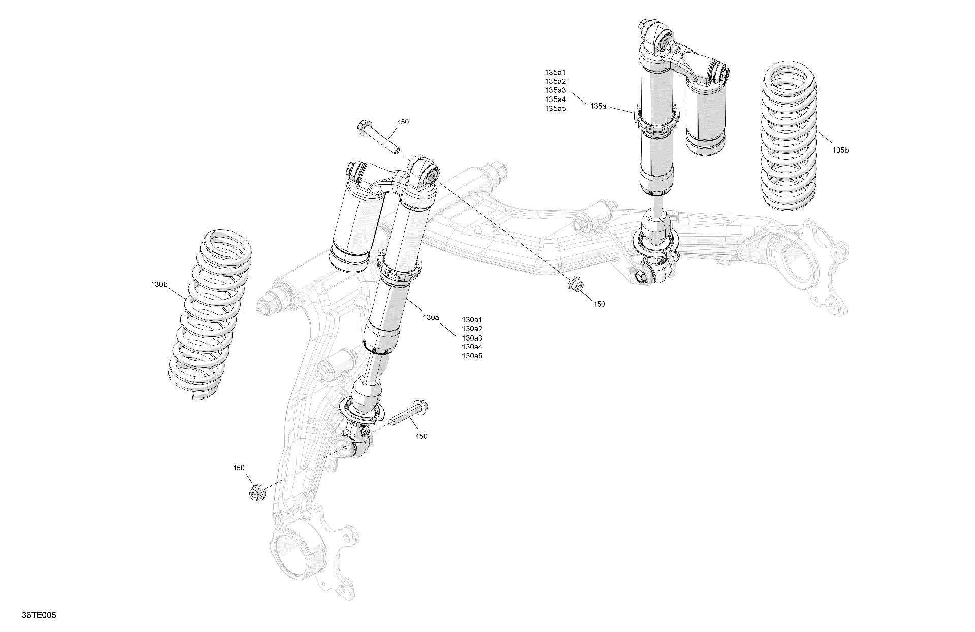 An Image of a Genuine Can-Am Parts Schematic Diagram showing the schematic - SUSPENSION - REAR SHOCKS