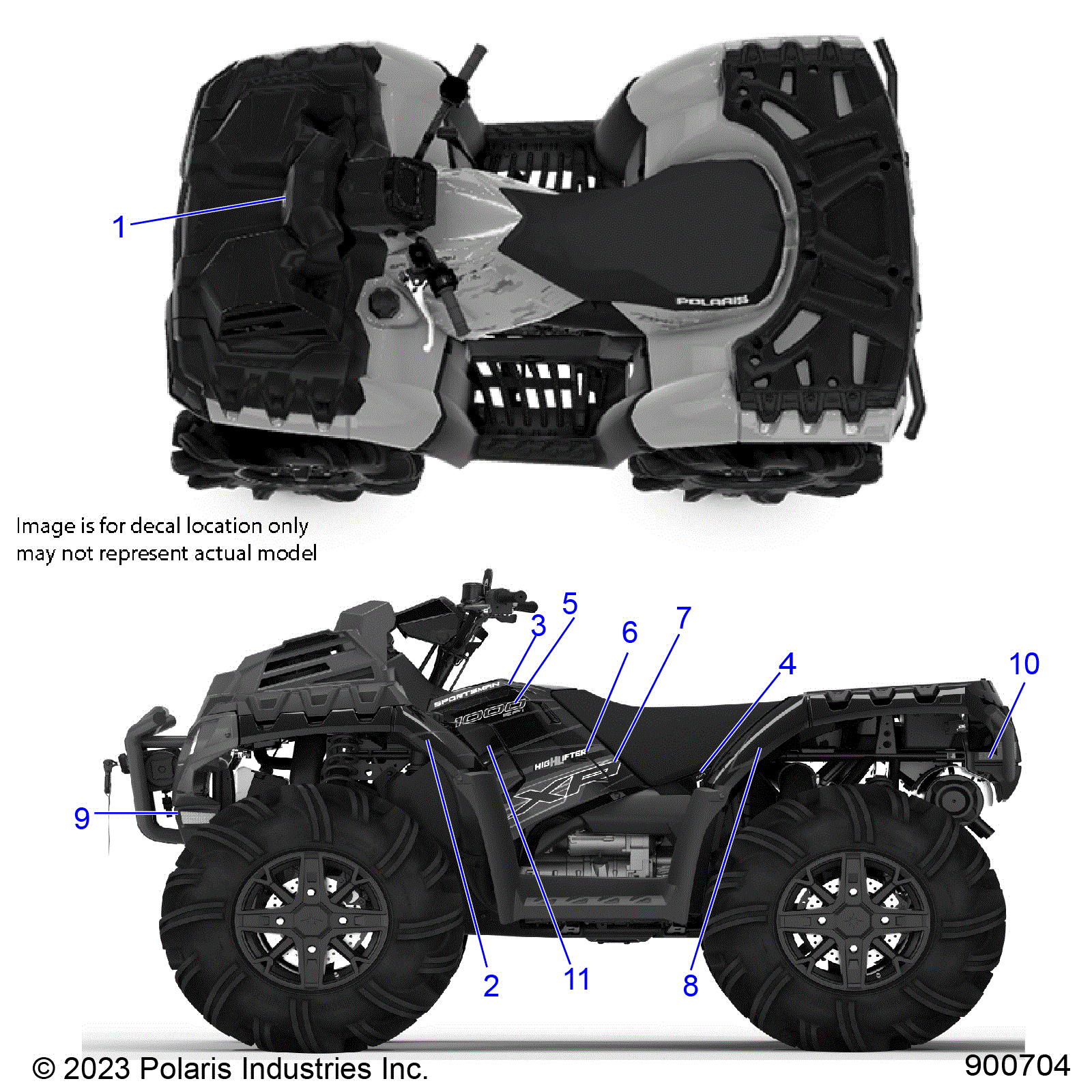 An Image of a Genuine Polaris Parts Schematic Diagram showing the schematic - BODY: DECALS GRAPHIC - 2024 POLARIS SPORTSMAN XP 1000 48" ULTIMATE TRAIL