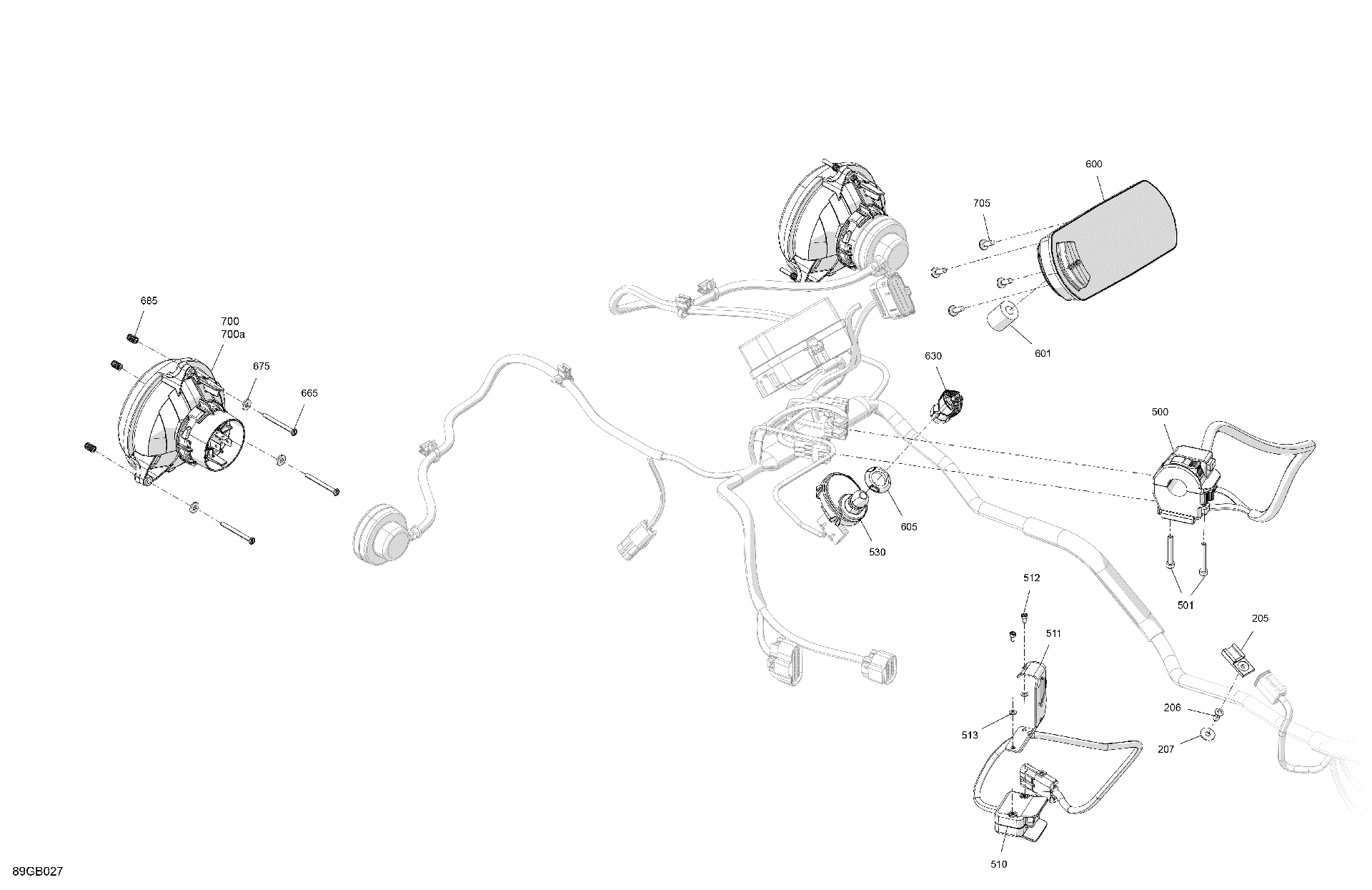 An Image of a Genuine Can-Am Parts Schematic Diagram showing the schematic - ELECTRIC - FRONT SECTION