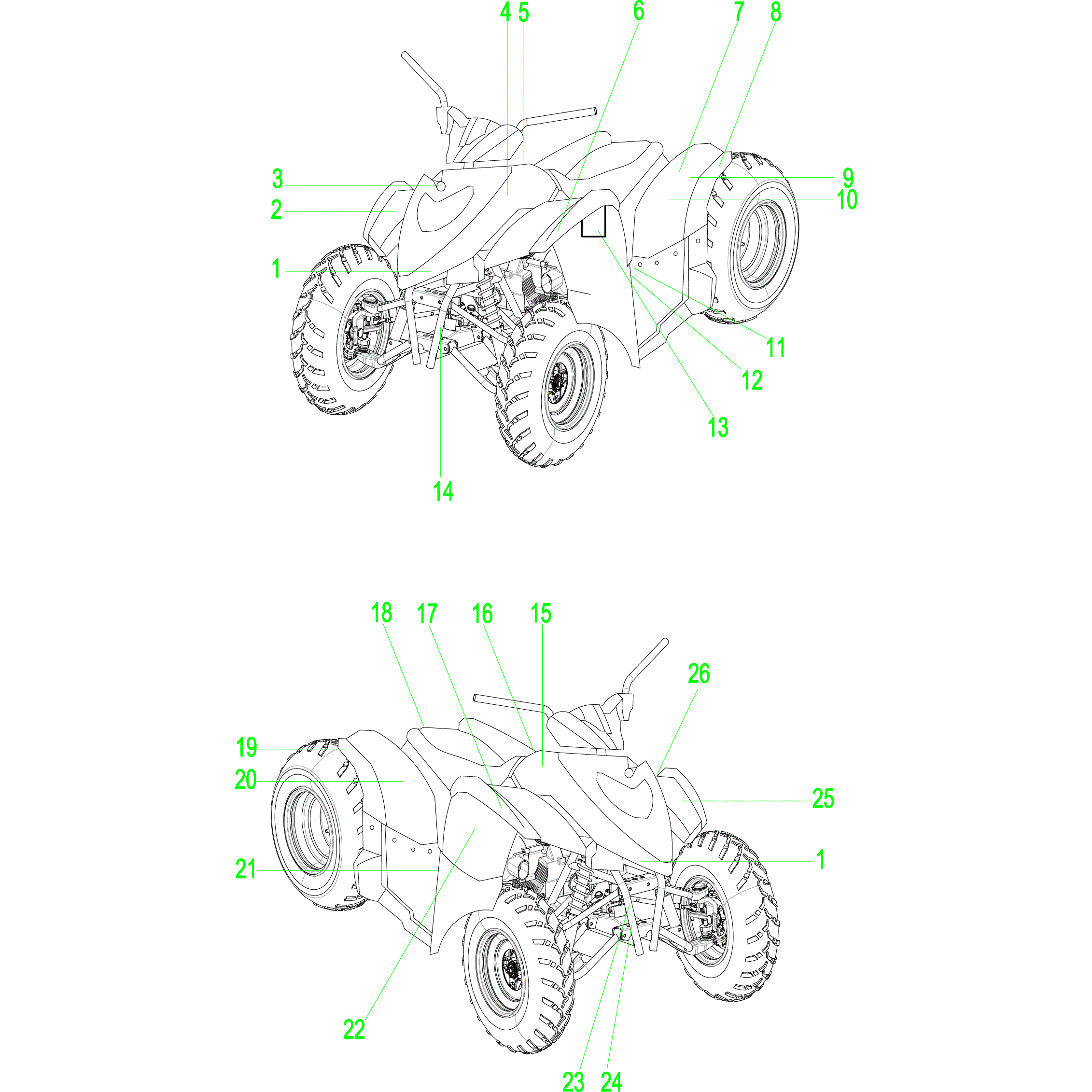 An Image of a Genuine Polaris Parts Schematic Diagram showing the schematic - BODY: DECALS - 2017 POLARIS PHOENIX 200