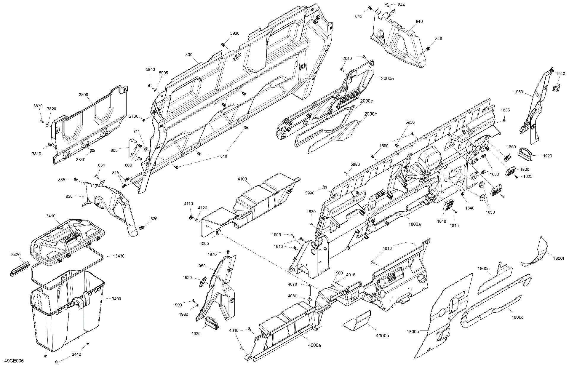 An Image of a Genuine Can-Am Parts Schematic Diagram showing the schematic - CAB INTERIOR - BACK WALL