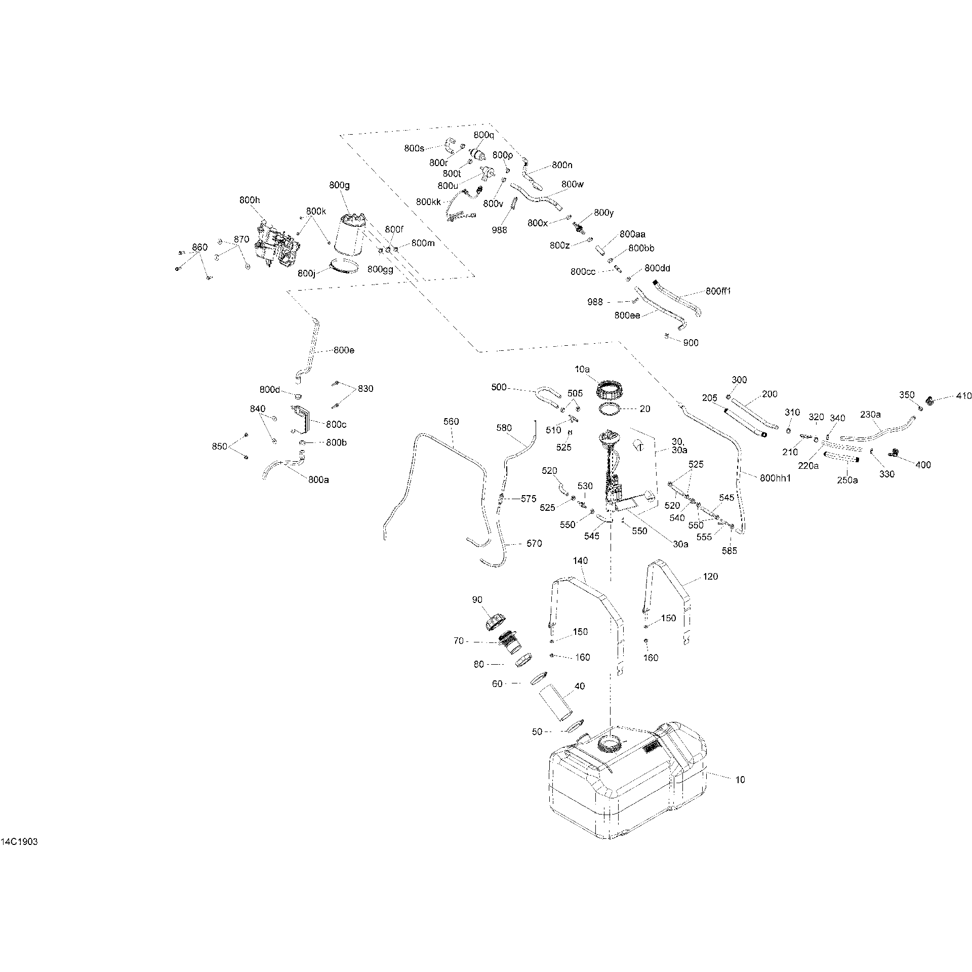An Image of a Genuine Can-Am Parts Schematic Diagram showing the schematic - FUEL - EVAP