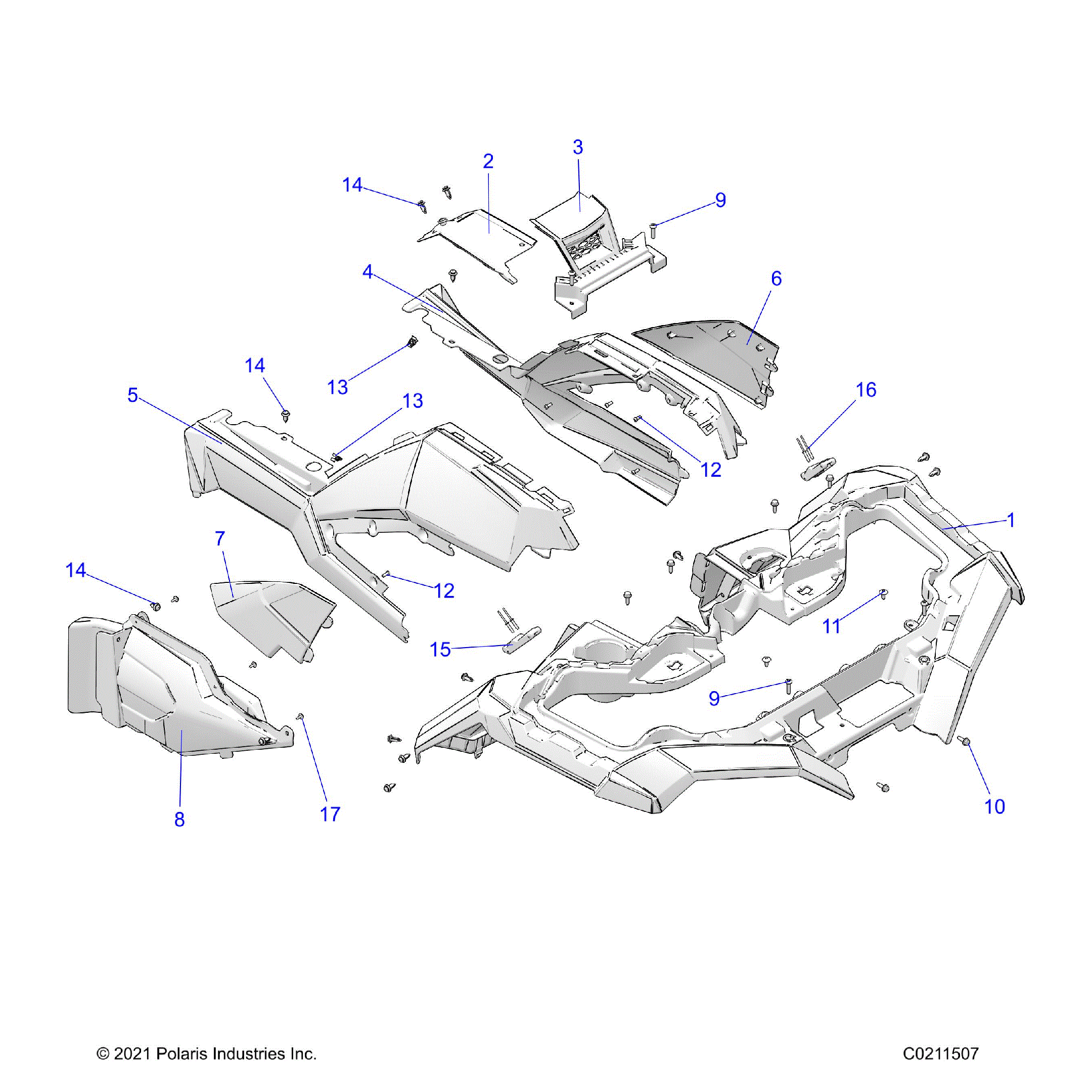 An Image of a Genuine Polaris Parts Schematic Diagram showing the schematic - BODY: FRONT CAB - 2022 POLARIS SPORTSMAN XP 1000 48" TRAIL