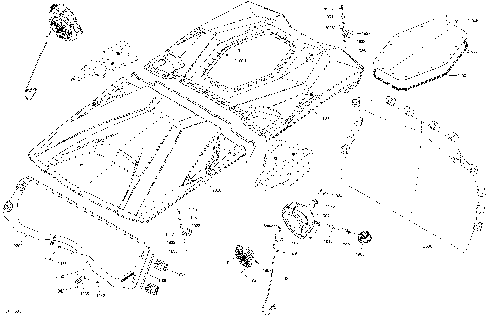 An Image of a Genuine Can-Am Parts Schematic Diagram showing the schematic - BODY ACCESSORIES - COMMANDER MAX - PACKAGE LTD