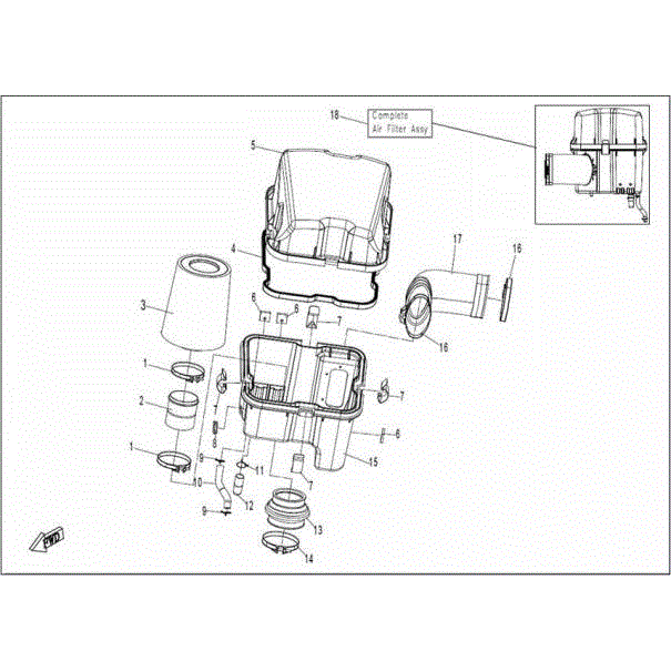 An Image of a Genuine CFMOTO Parts Schematic Diagram showing the schematic - AIR FILTER ASSY. - 2016 CFMOTO UFORCE 800