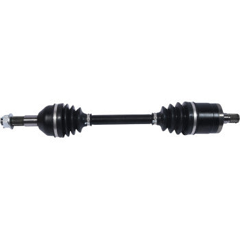 The Can Am Axle Kit Complete 8 Ball Extreme Duty Rear Left & Right Middle Left by All Balls features a black chromoly axle shaft with rubber boots, metal joints, and precision ball bearings for added strength, shown isolated on a white background.