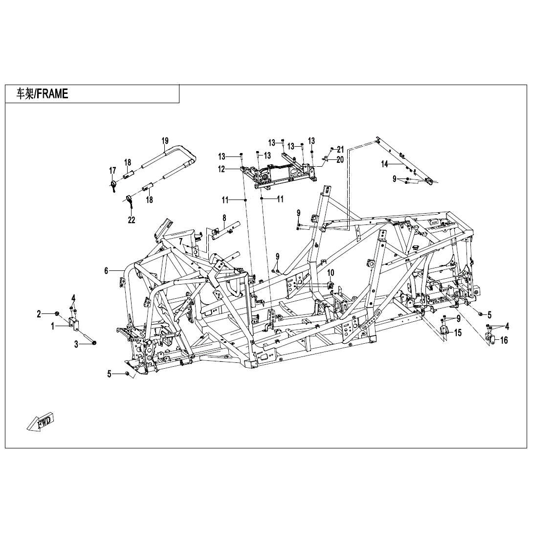 An Image of a Genuine CFMOTO Parts Schematic Diagram showing the schematic - FRAME (FOR PARKING CABLE) - 2025 CFMOTO ZFORCE 950 Trail