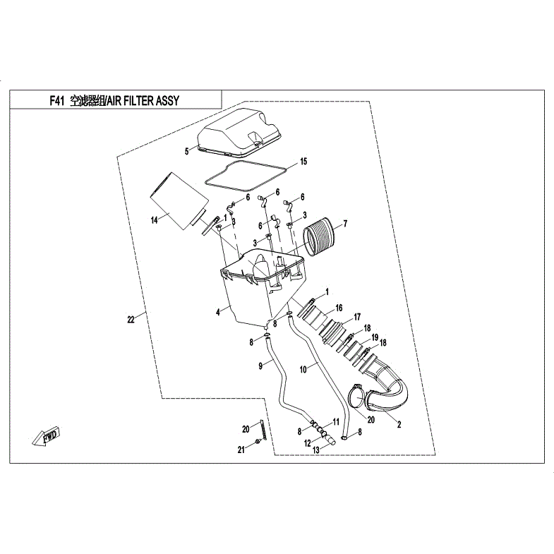 An Image of a Genuine CFMOTO Parts Schematic Diagram showing the schematic - AIR FILTER ASSY. - 2018 CFMOTO UFORCE 500