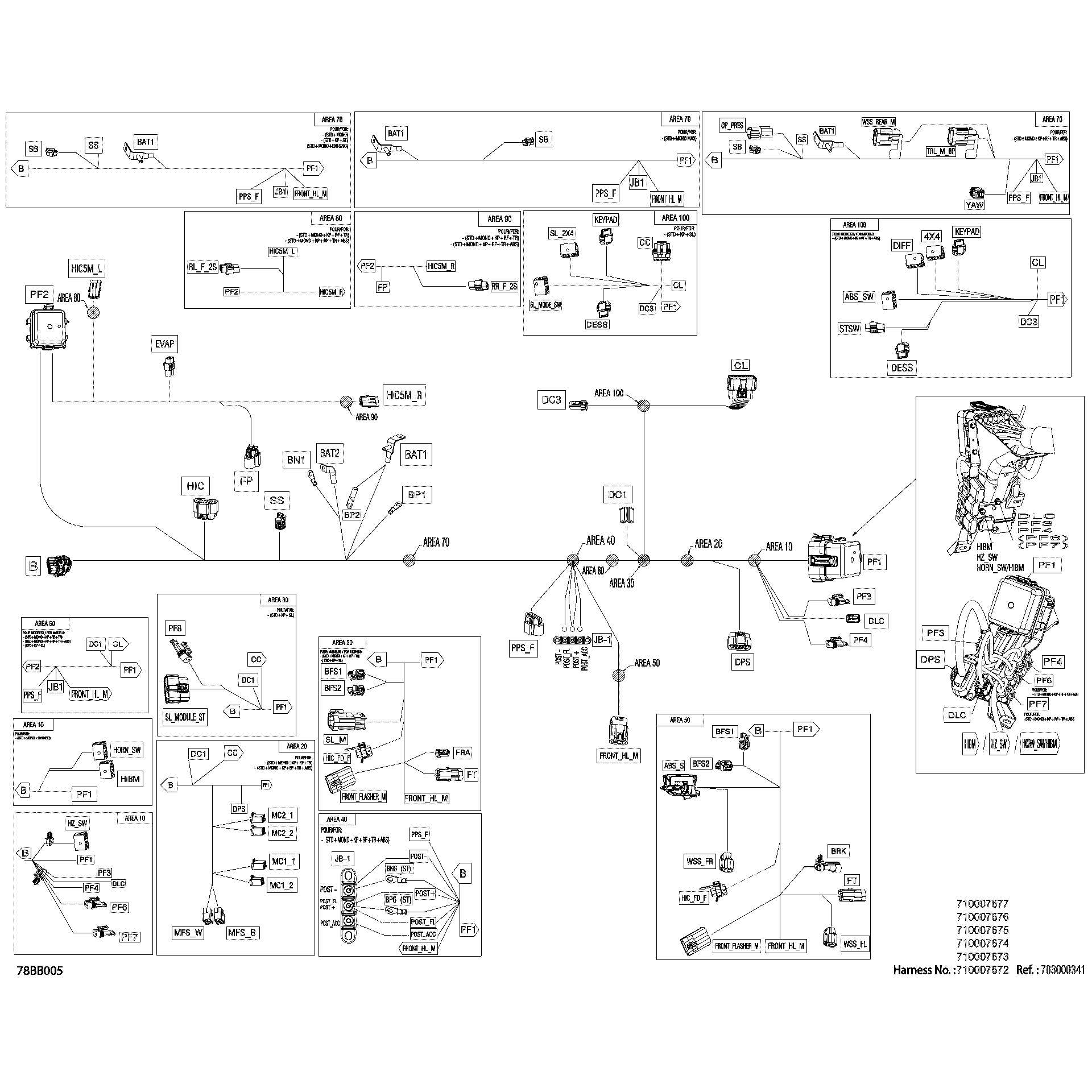 An Image of a Genuine Can-Am Parts Schematic Diagram showing the schematic - ELECTRIC - MAIN HARNESS - 710007672