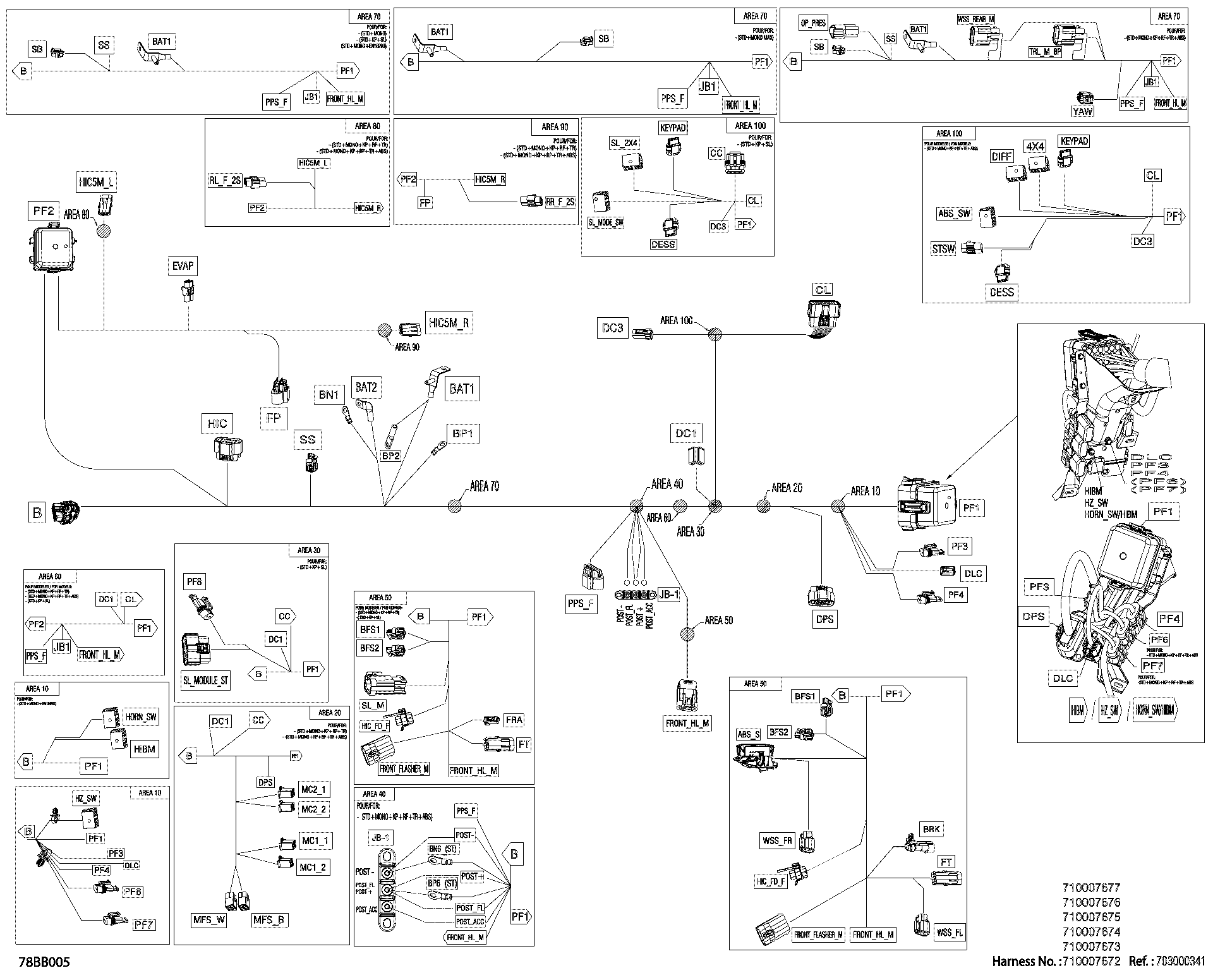 An Image of a Genuine Can-Am Parts Schematic Diagram showing the schematic - ELECTRIC - MAIN HARNESS - 710007677