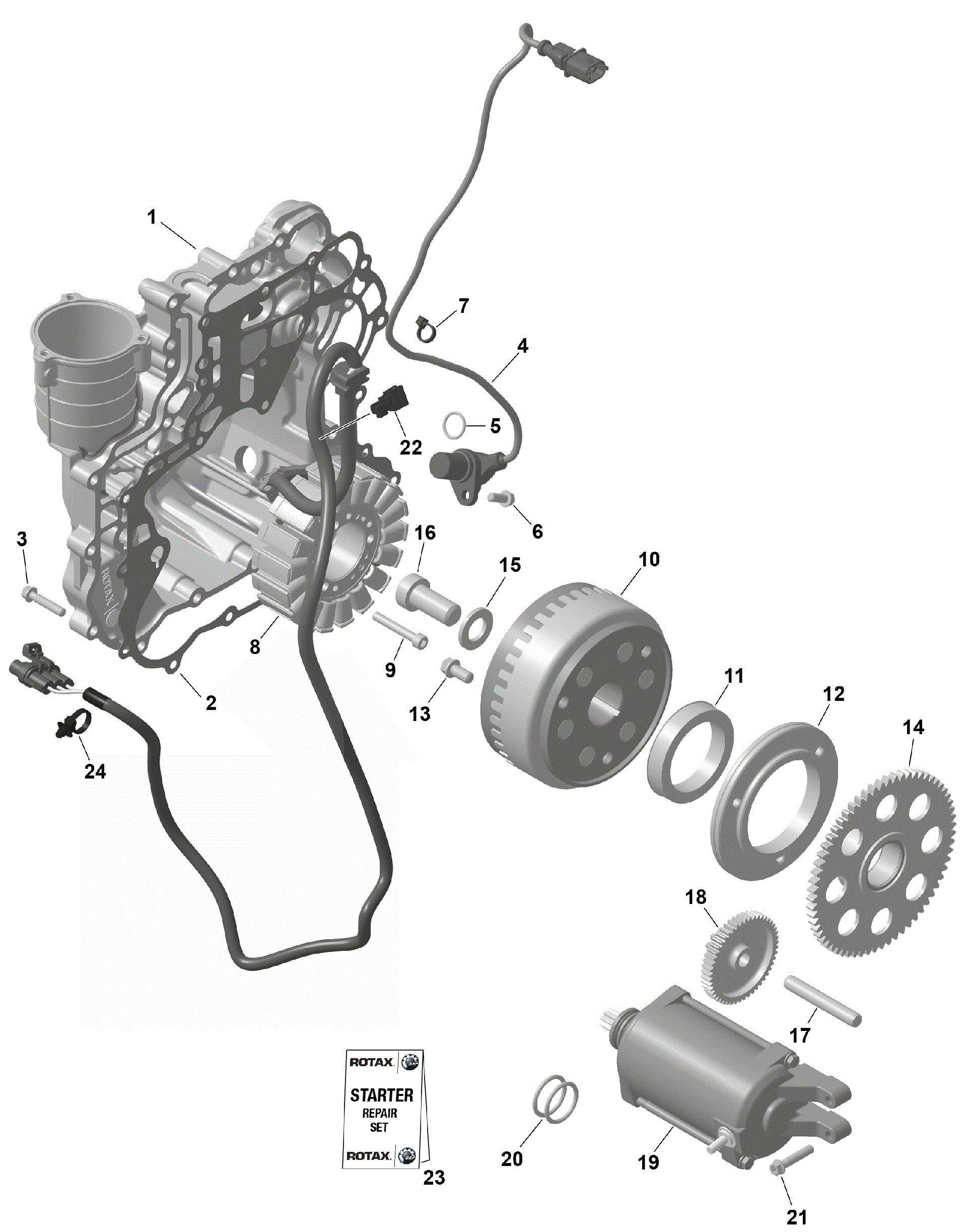 An Image of a Genuine Can-Am Parts Schematic Diagram showing the schematic - ROTAX - MAGNETO AND ELECTRIC STARTER