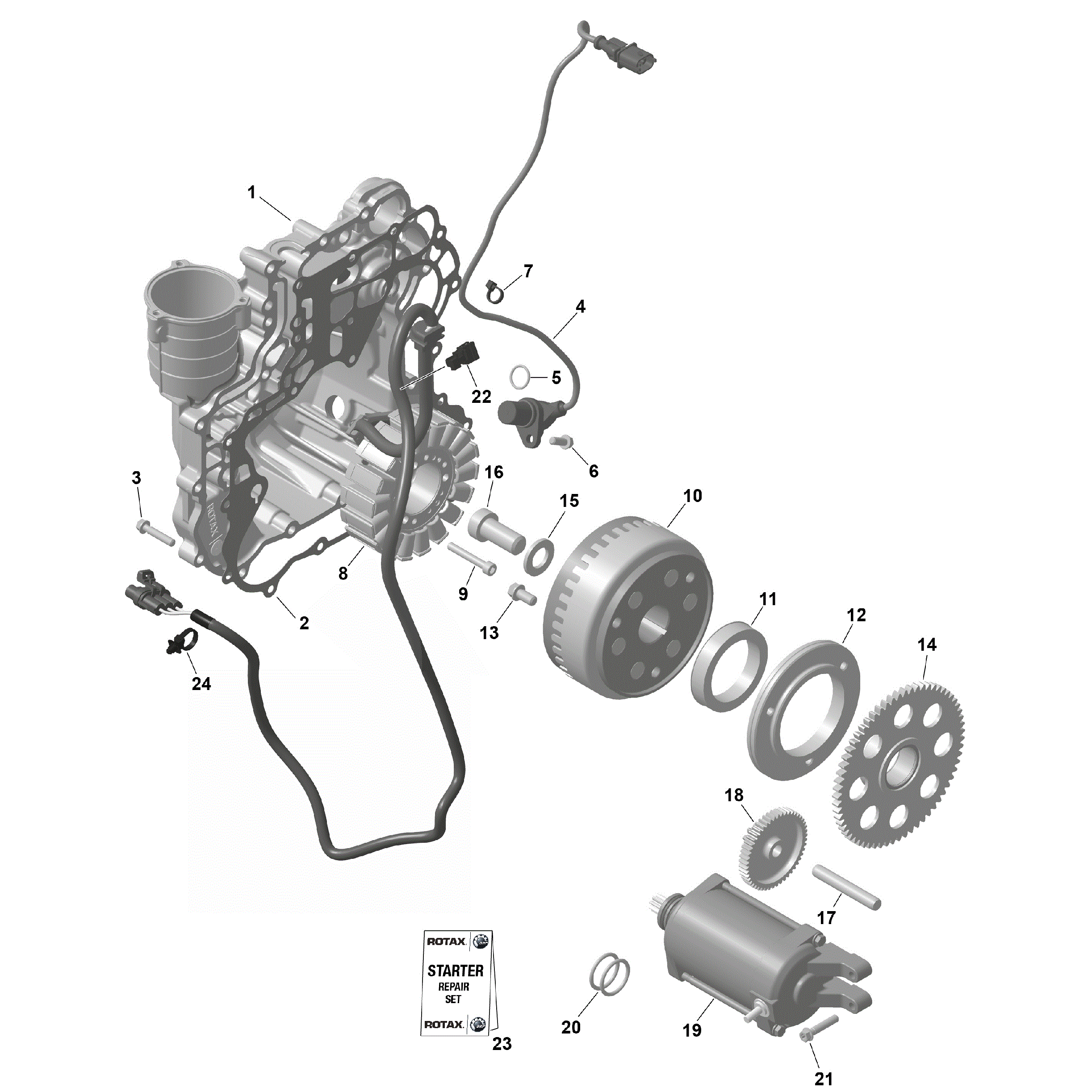 An Image of a Genuine Can-Am Parts Schematic Diagram showing the schematic - ROTAX - MAGNETO AND ELECTRIC STARTER