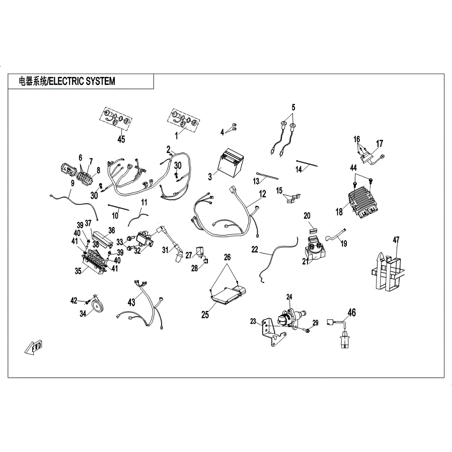 An Image of a genuine CFMOTO Parts Schematic Diagram showing the group - ELECTRIC SYSTEM - 2019 CFMOTO CFORCE 600
