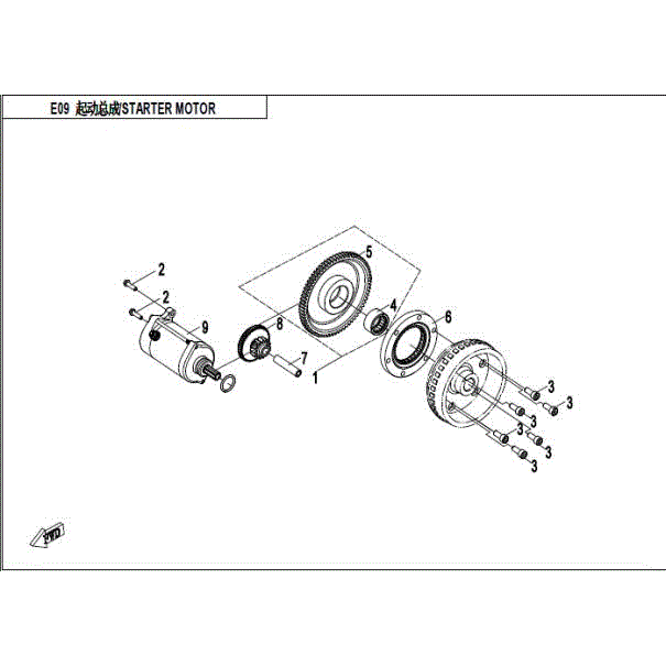 An Image of a genuine CFMOTO Parts Schematic Diagram showing the group - STARTER MOTOR - 2016 CFMOTO CFORCE 400