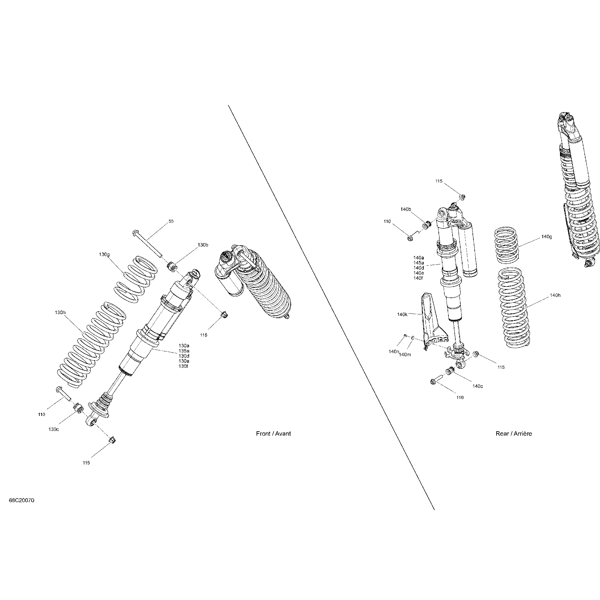 An Image of a Genuine Can-Am Parts Schematic Diagram showing the schematic - SHOCKS