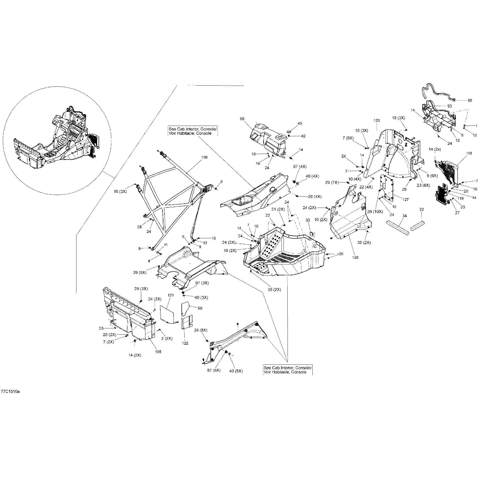 An Image of a Genuine Can-Am Parts Schematic Diagram showing the schematic - CAB INTERIOR _DRIVER SIDE_77C1510A
