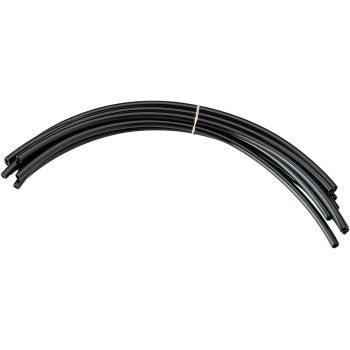Several curved black tubes from the Moose Offroad Vent Hose Refills Black 9 Pack—each likely 3/16" inner diameter polyurethane—are stacked and secured together with a small rubber band. All tubes appear uniform in size and shape.