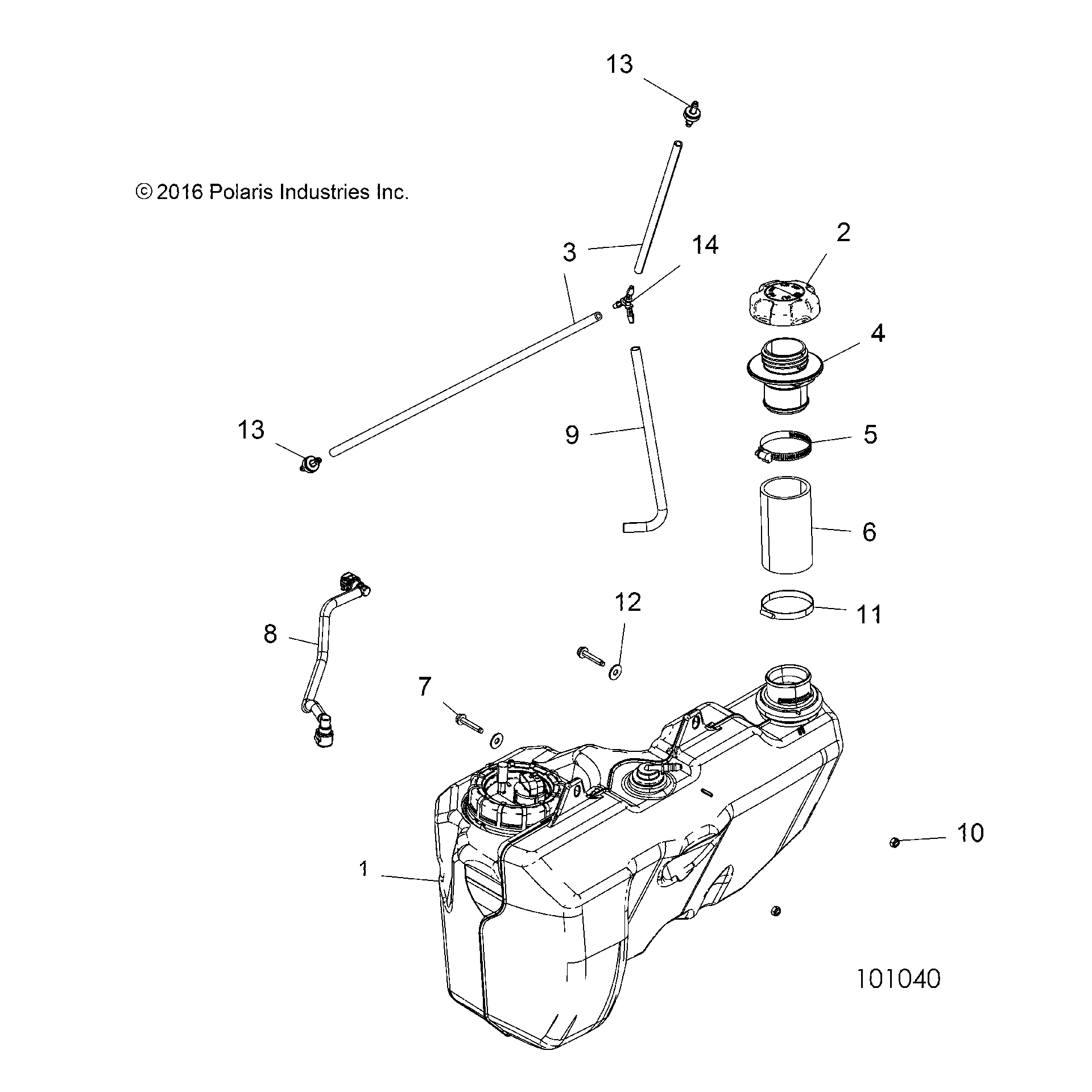 An Image of a Genuine Polaris Parts Schematic Diagram showing the schematic - BODY: FUEL TANK - 2017 POLARIS SPORTSMAN TOURING 1000