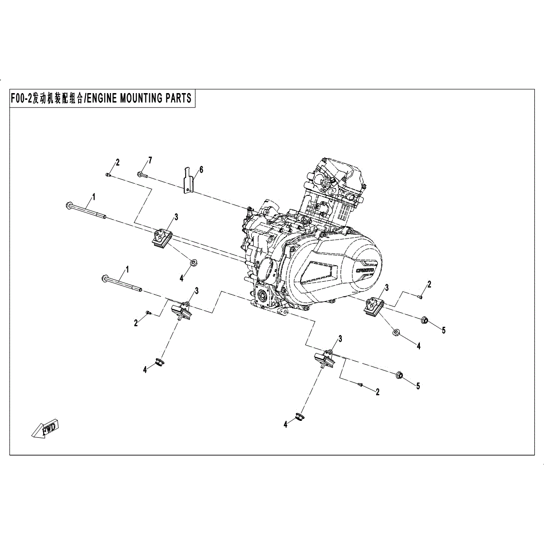An Image of a Genuine CFMOTO Parts Schematic Diagram showing the schematic - ENGINE MOUNTING PARTS - 2017 CFMOTO UFORCE 500